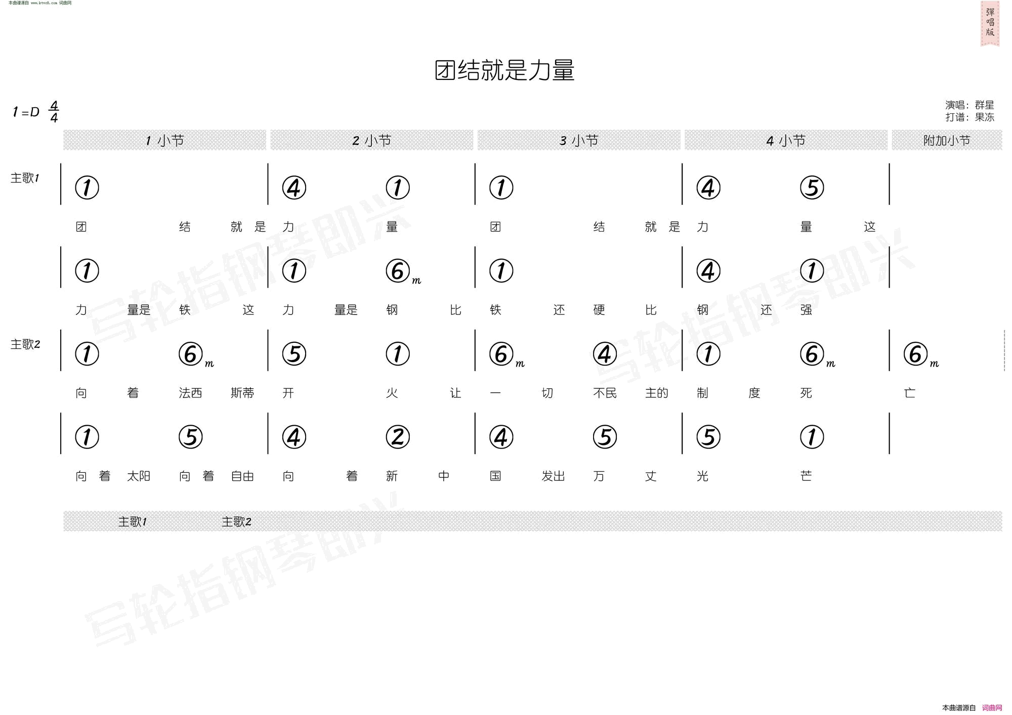 团结就是力量 简和谱简谱1