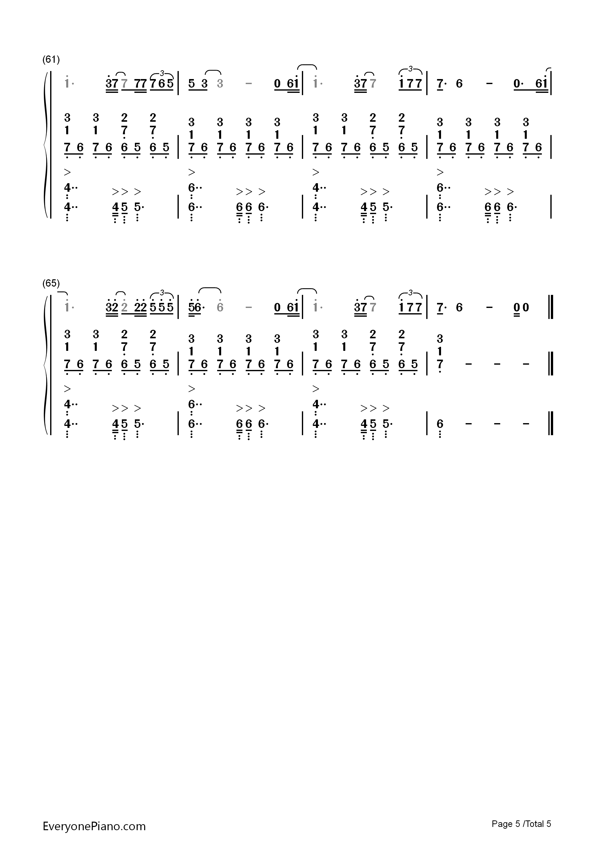 再见青春钢琴简谱-汪峰演唱5