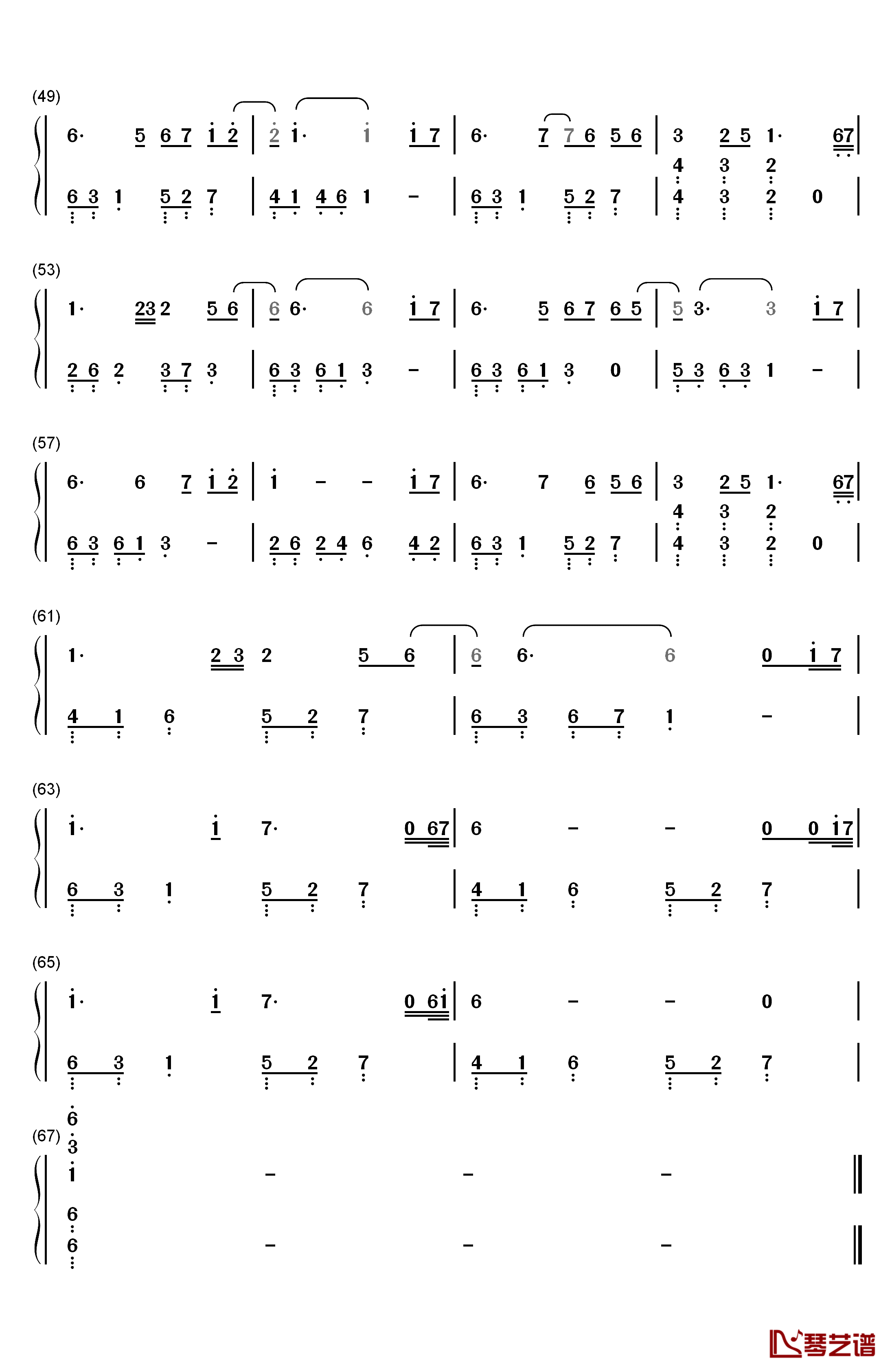 月色思念钢琴简谱-数字双手-赵海洋3