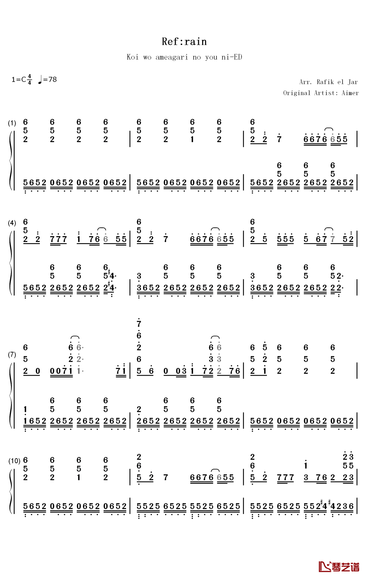 Refrain钢琴简谱-数字双手-Aimer1