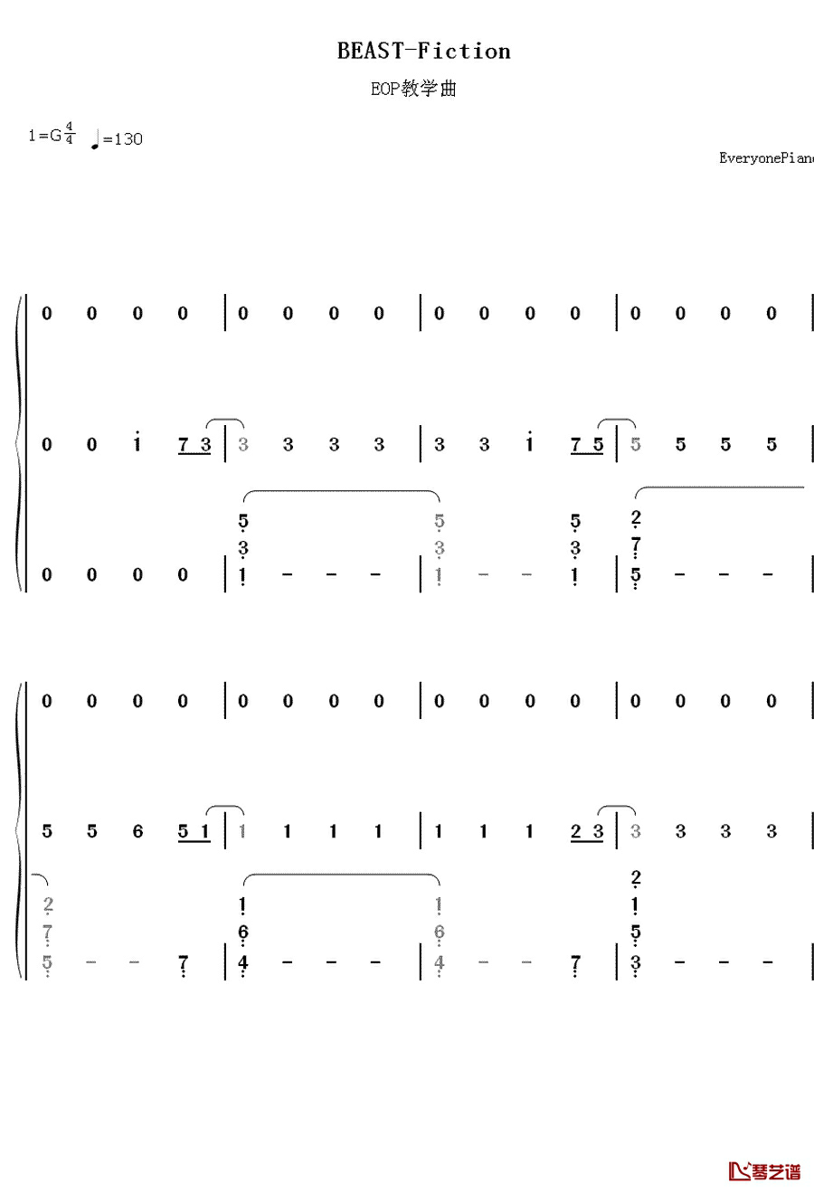 Fiction钢琴简谱-数字双手-Beast1