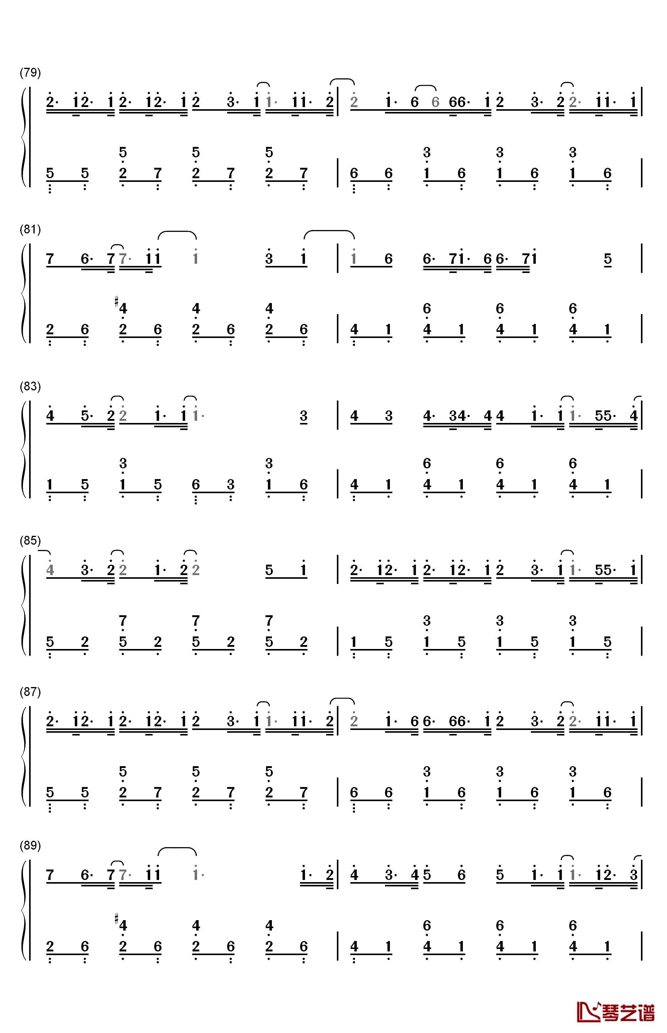 クリスマスソング钢琴简谱-数字双手-back number7