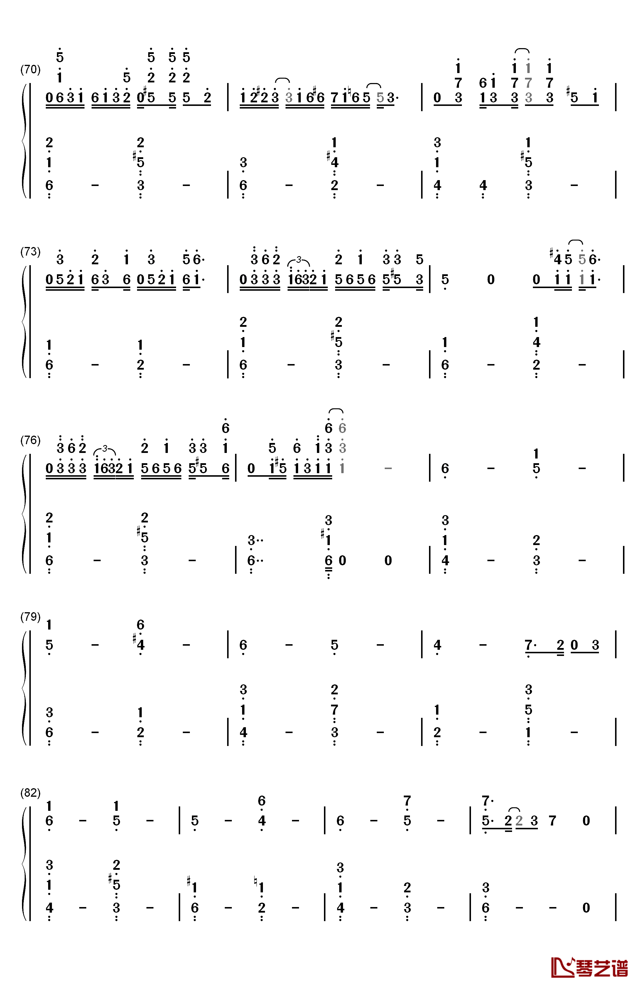 点星钢琴简谱-数字双手-MT19906