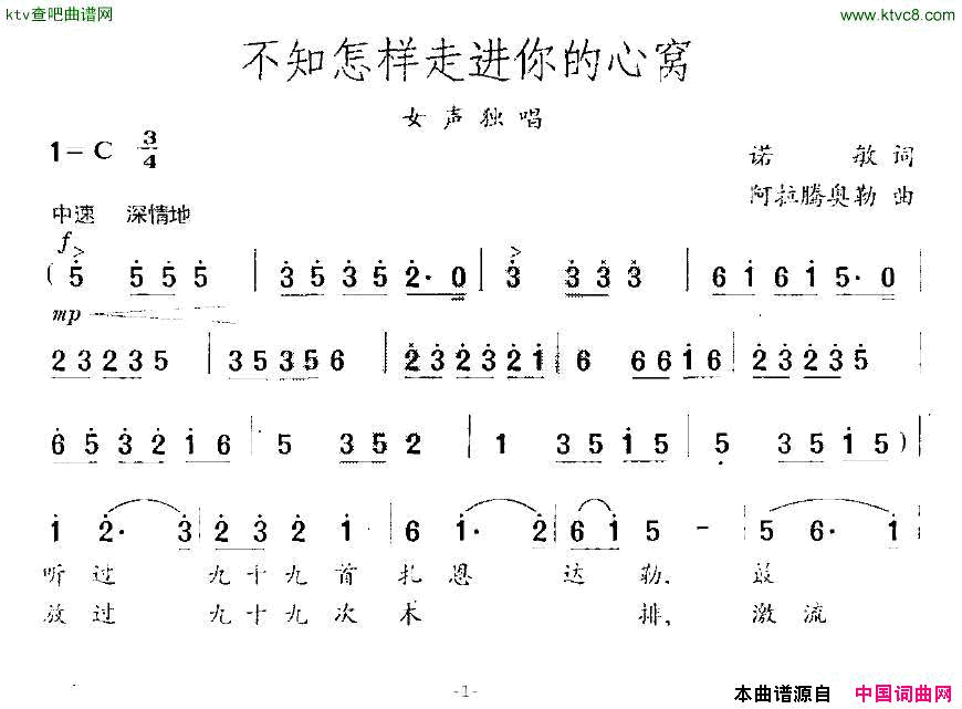 不知怎样走进你的心窝简谱1