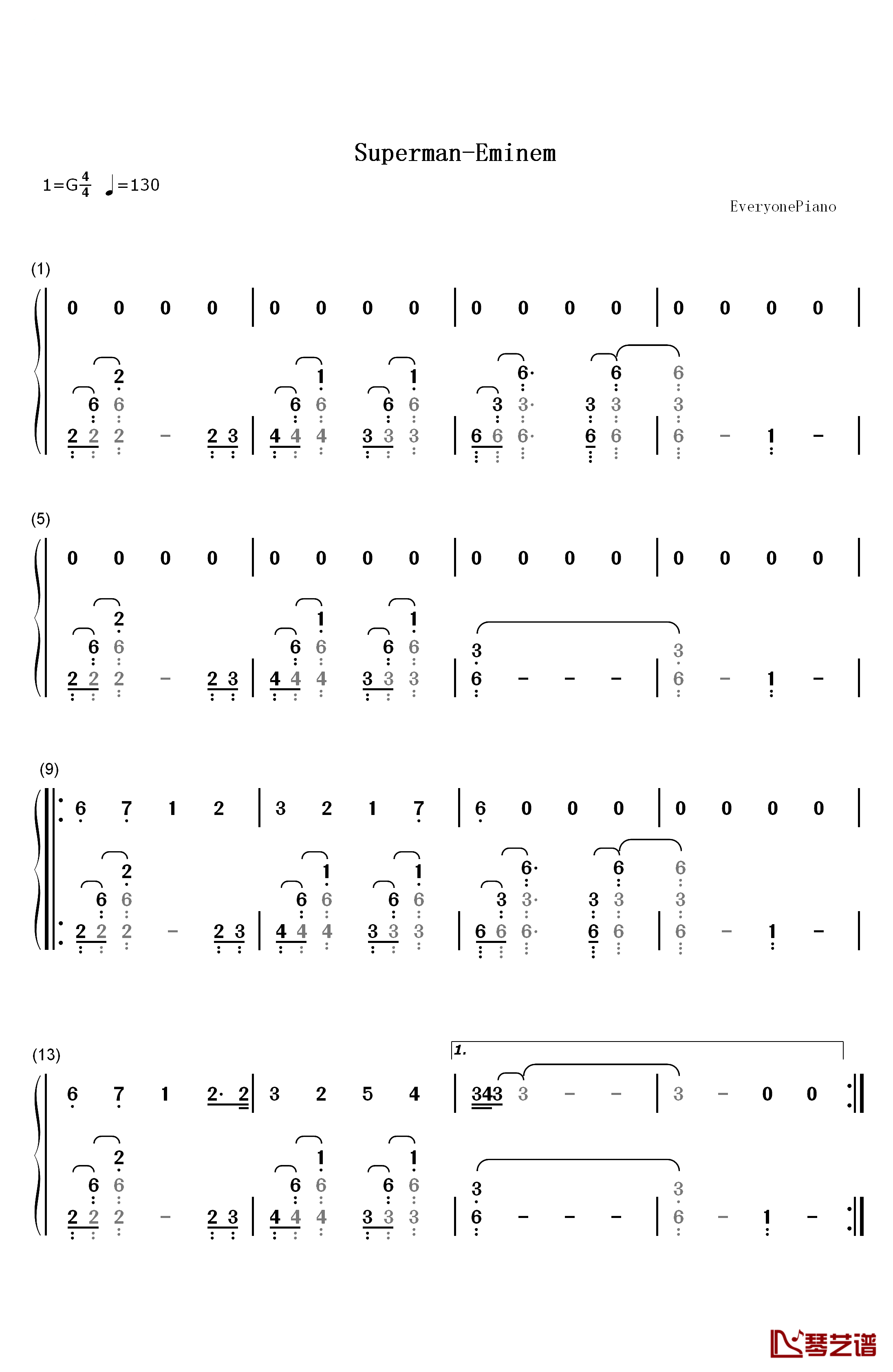 Superman钢琴简谱-数字双手-Eminem1