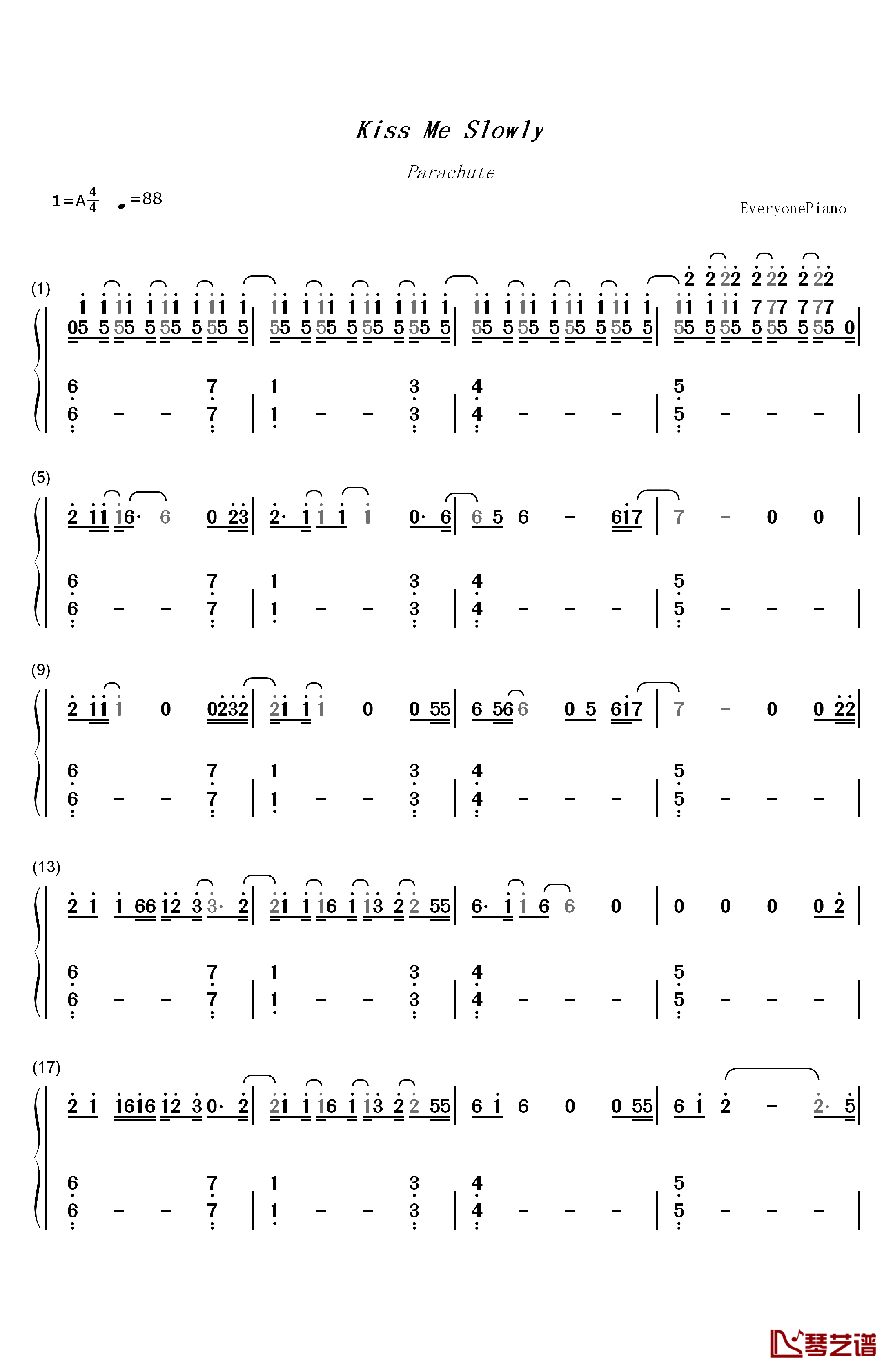 Kiss Me Slowly钢琴简谱-数字双手-Parachute1