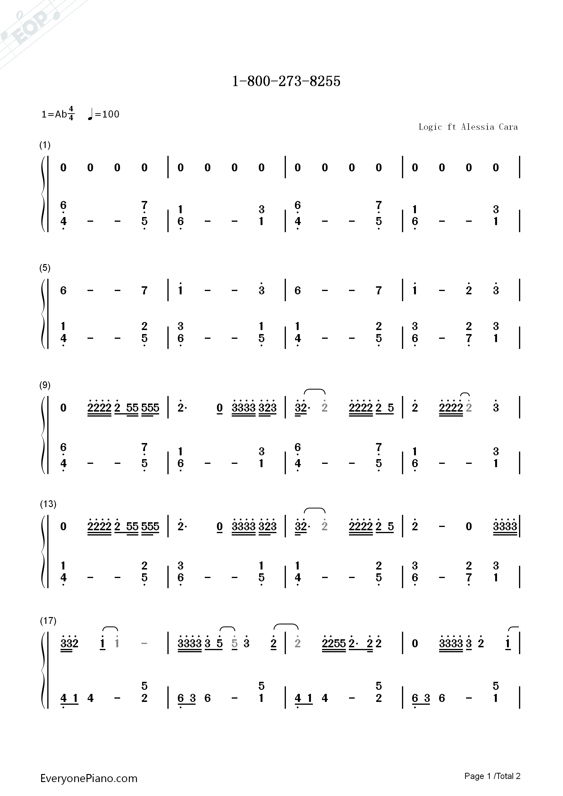 1钢琴简谱-Logic演唱1