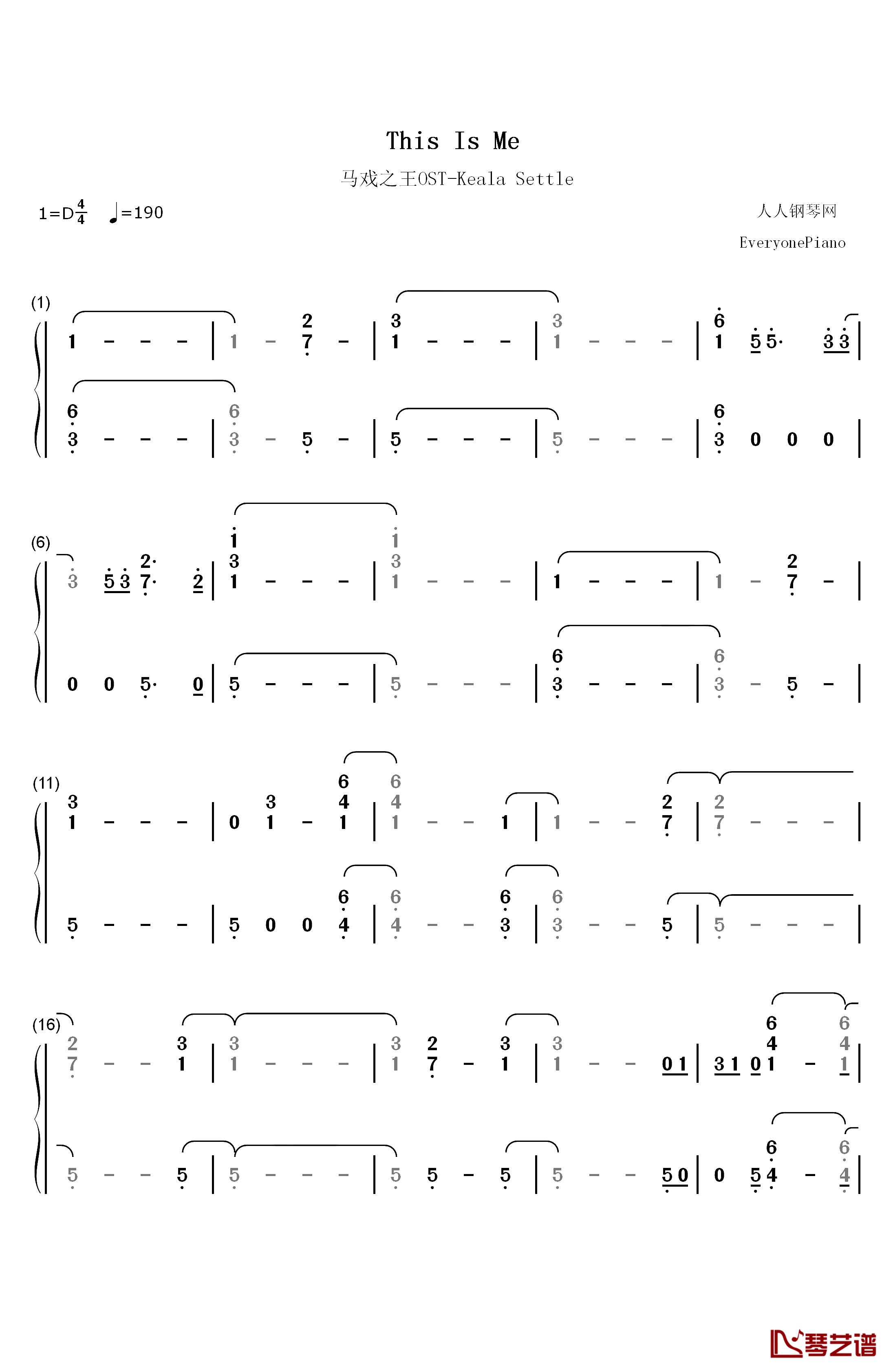 This Is Me钢琴简谱-数字双手-Keala Settle1