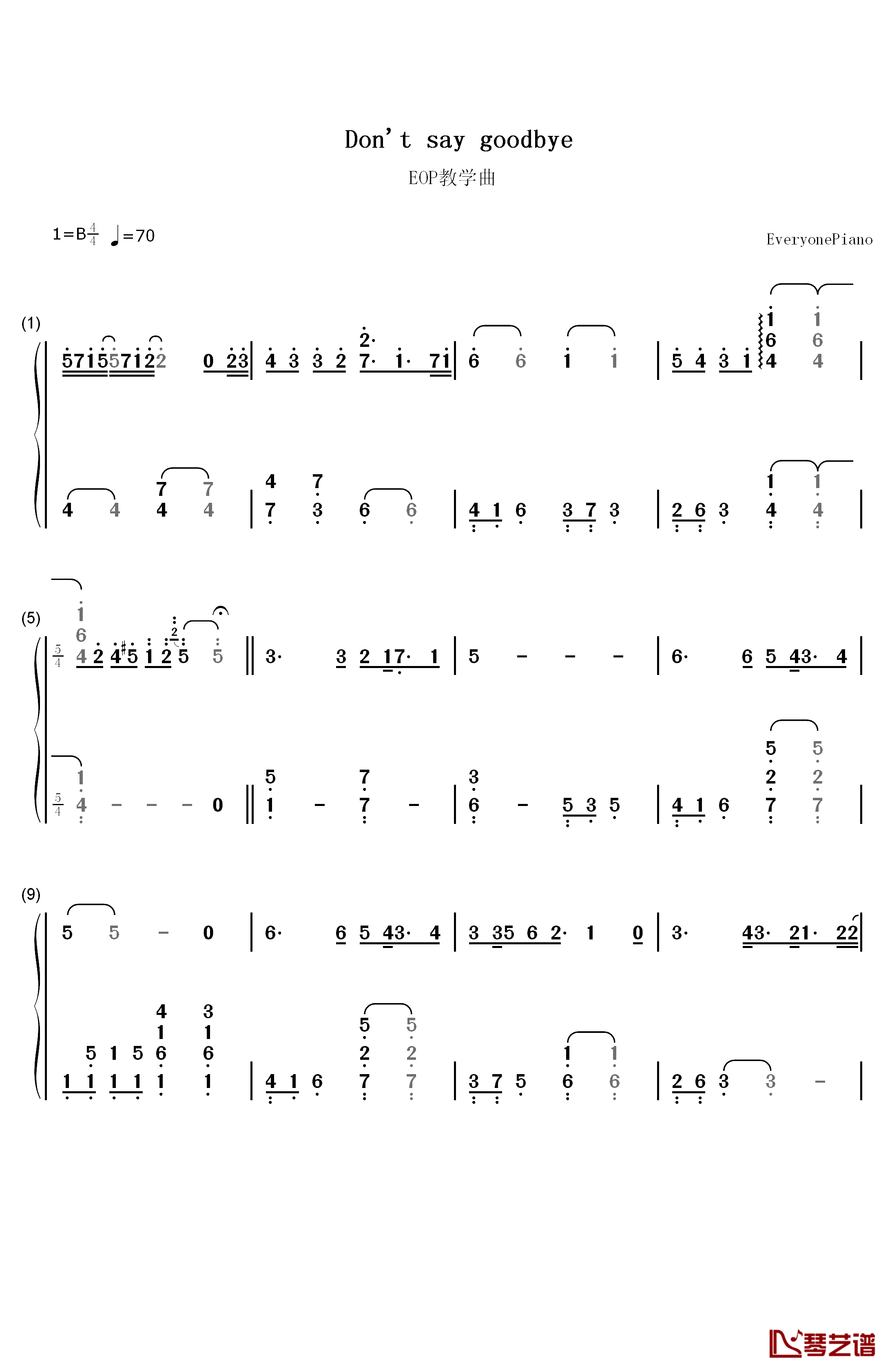 Don't Say Goodbye钢琴简谱-数字双手-东方神起1