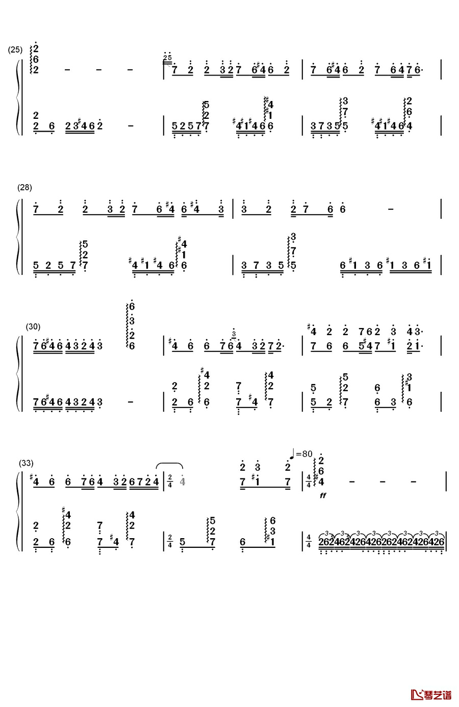 蝴蝶泉边钢琴简谱-数字双手-黄雅莉3