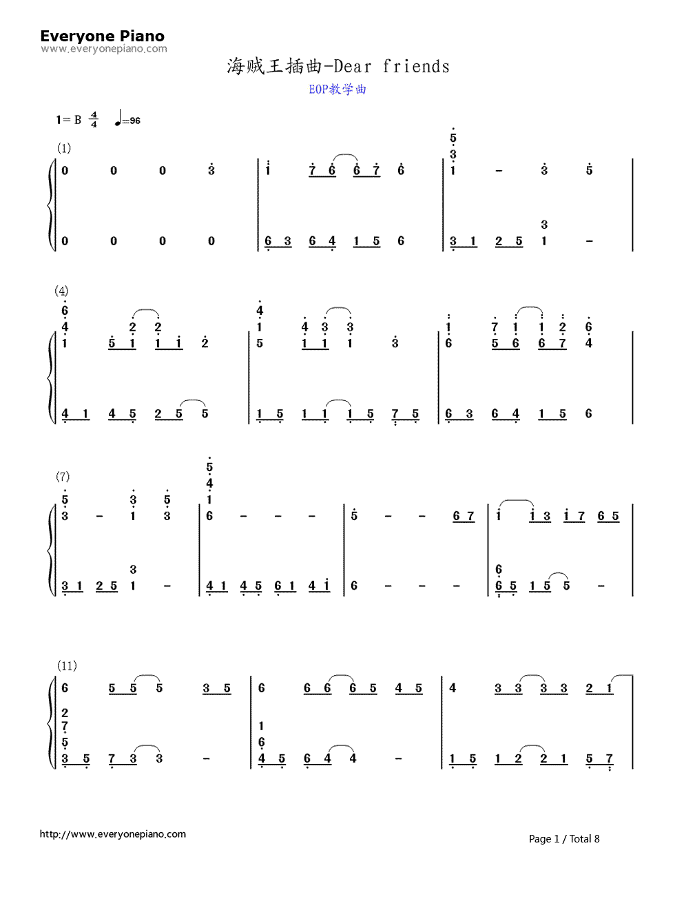 海贼王插曲钢琴简谱-数字双手-Triplane1