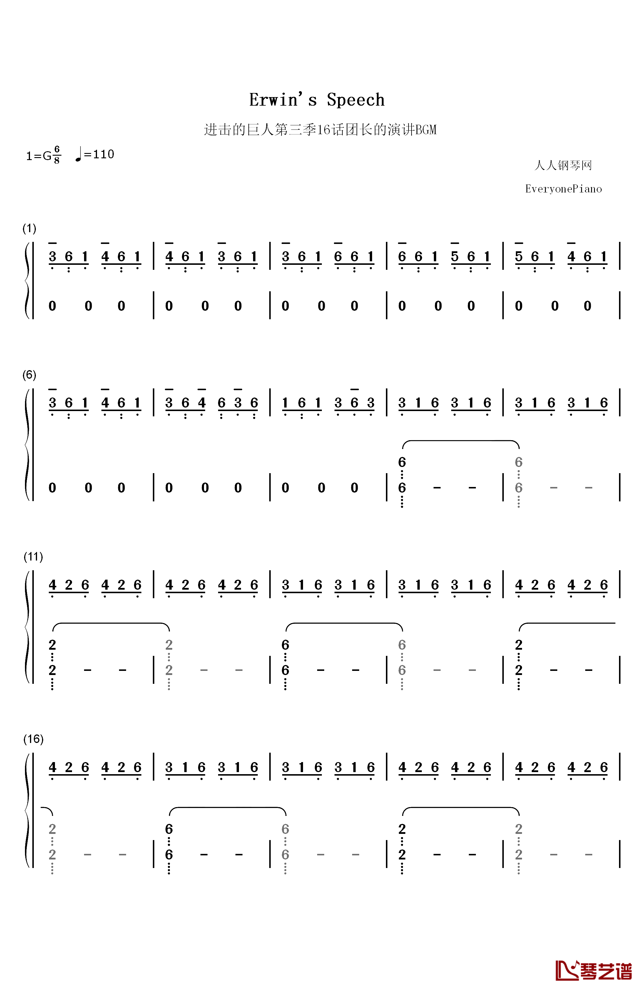 Erwins Speech钢琴简谱-数字双手-泽野弘之1