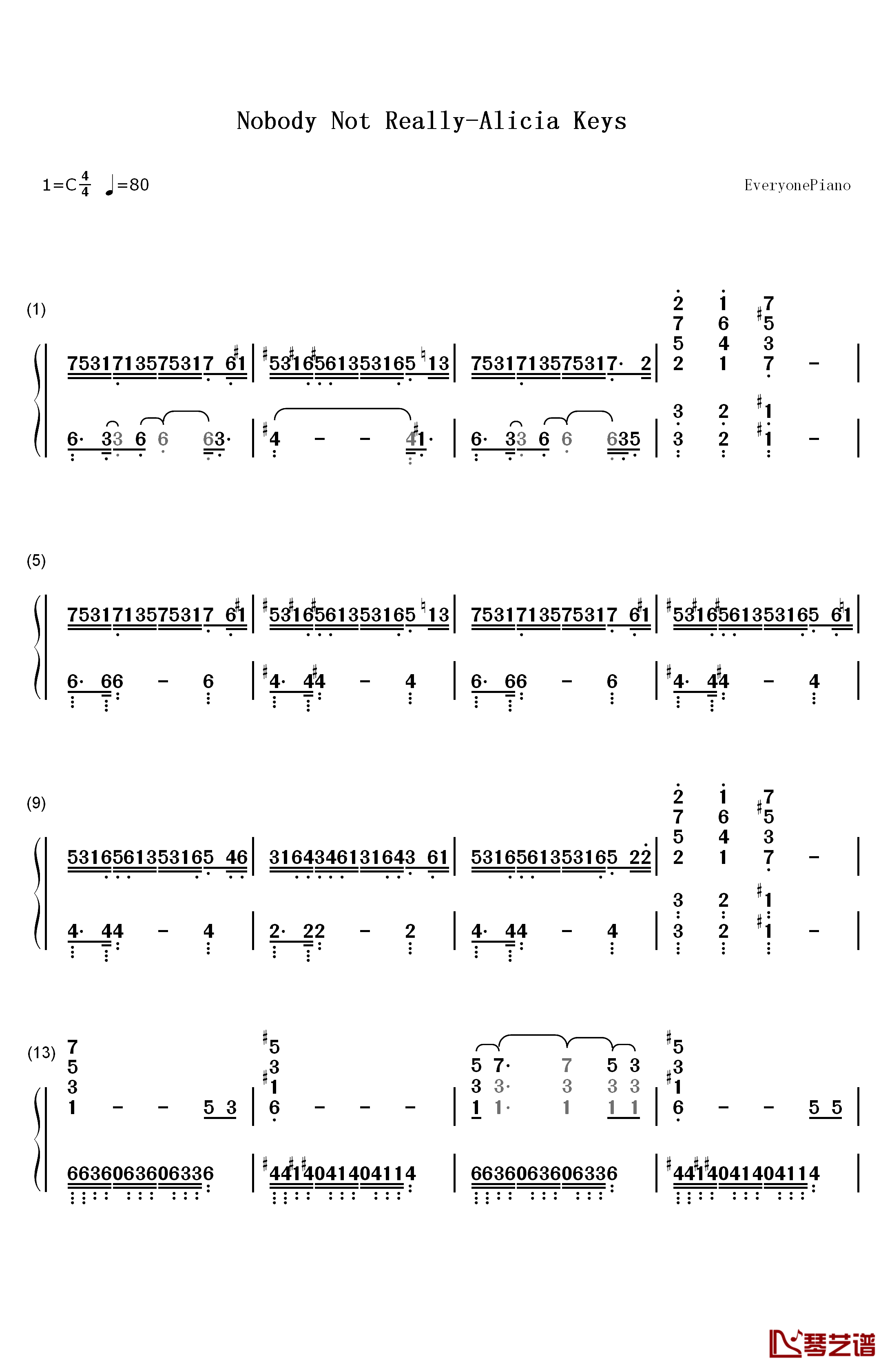 Nobody Not Really钢琴简谱-数字双手-Alicia Keys1