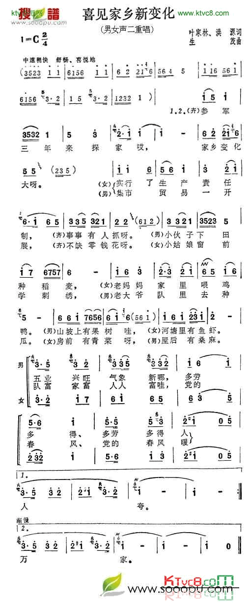 喜见家乡新变化简谱-张振富演唱1