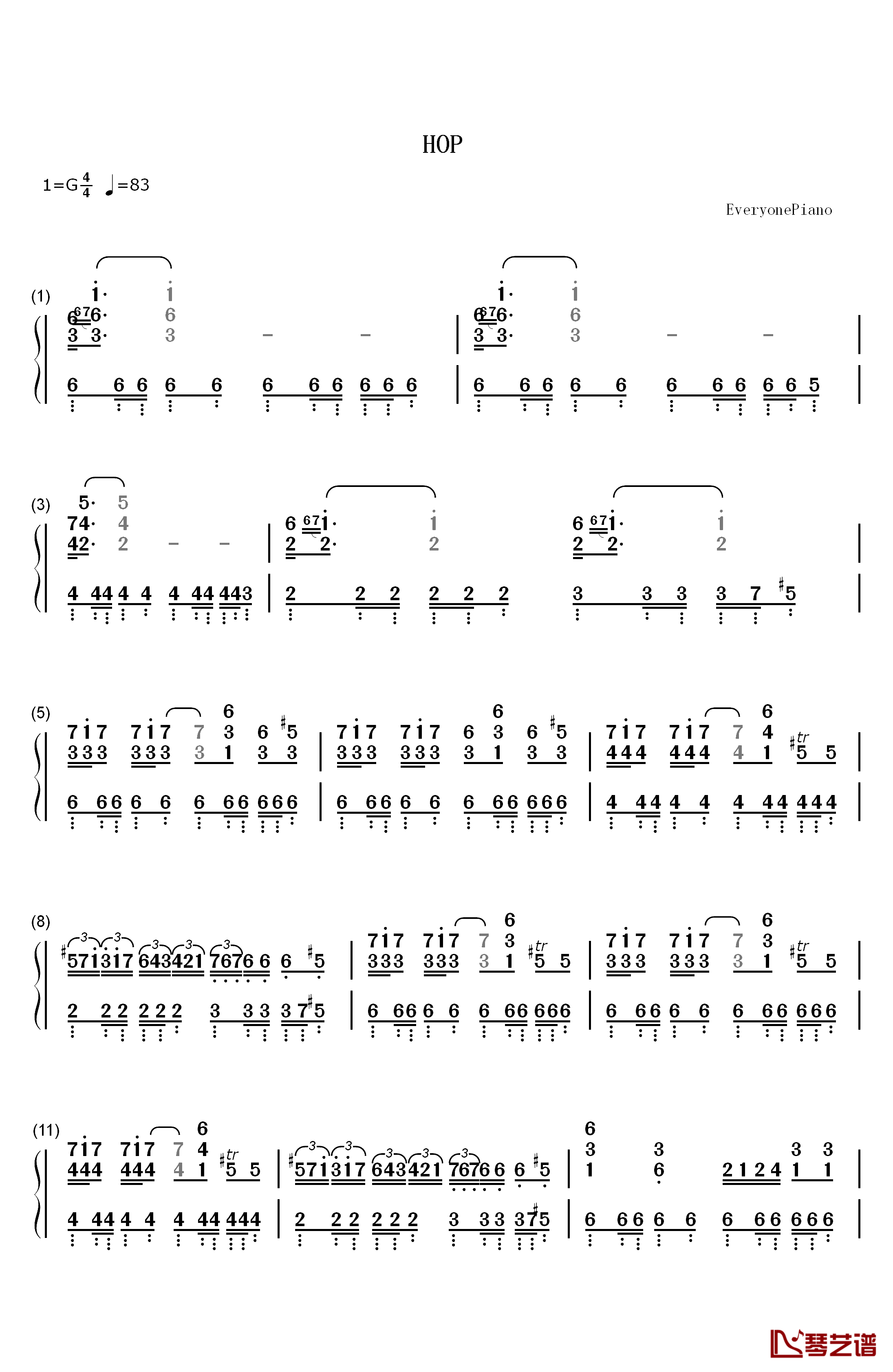 Hop钢琴简谱-数字双手-Azis1