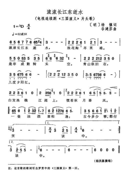 滚滚长江东逝水三国演义片头曲---可听简谱1