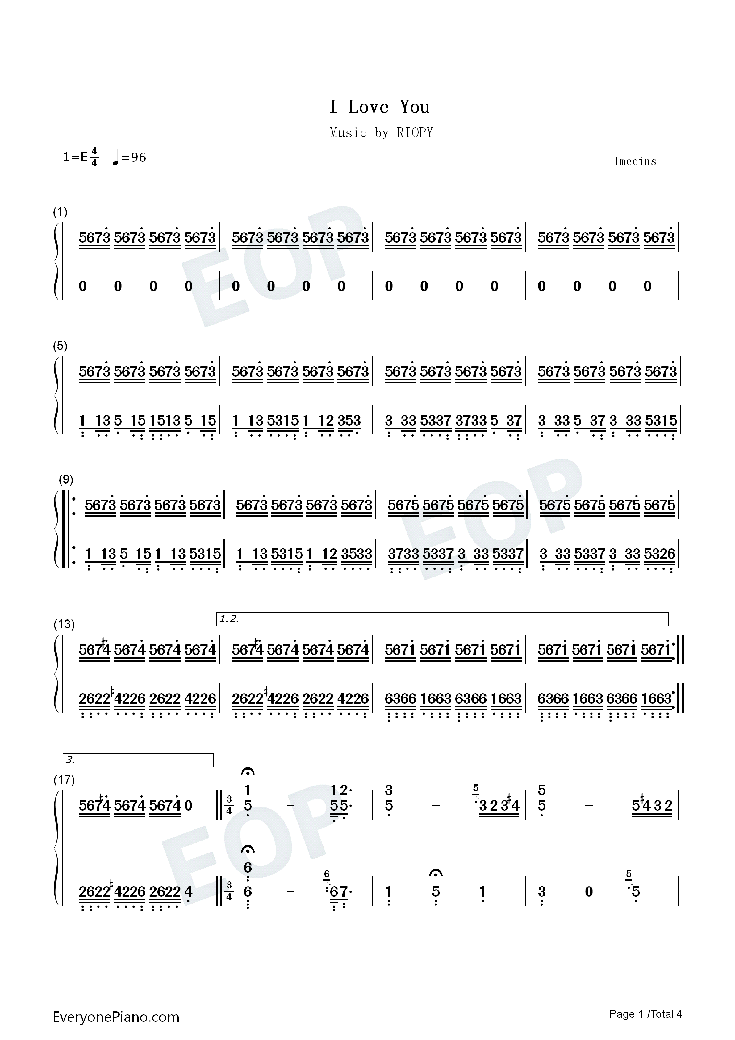 I Love You钢琴简谱-RIOPY演唱1