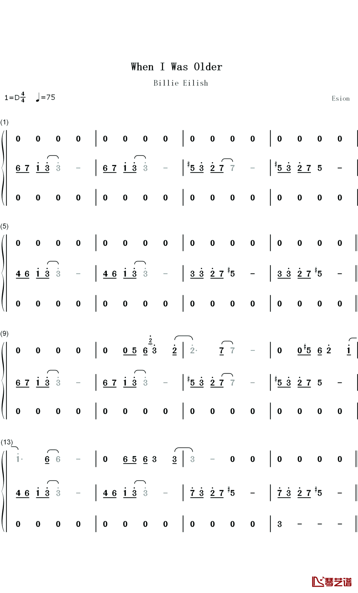 When I Was Older钢琴简谱-数字双手-Billie Eilish1
