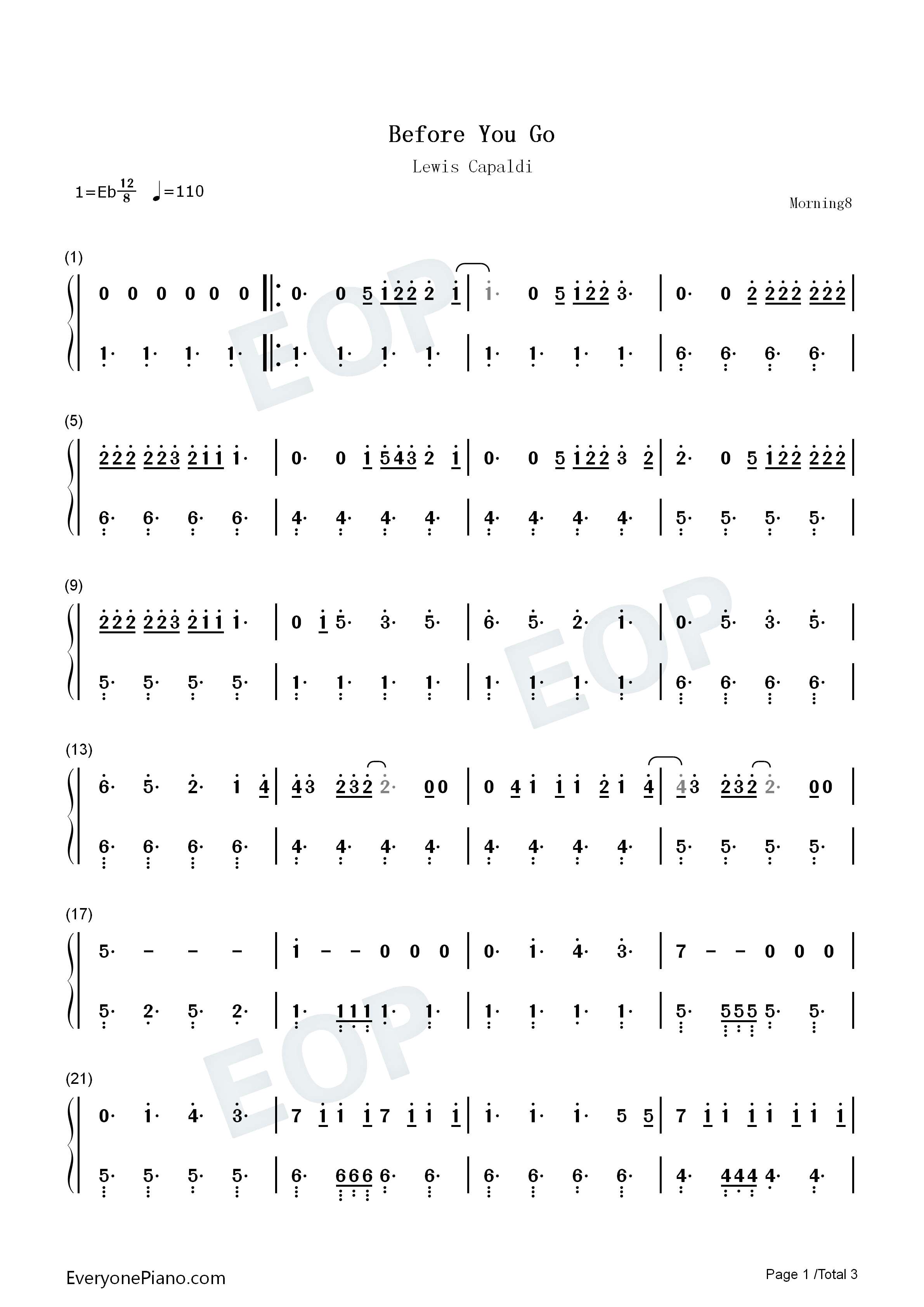 Before You Go钢琴简谱-Lewis Capaldi演唱1