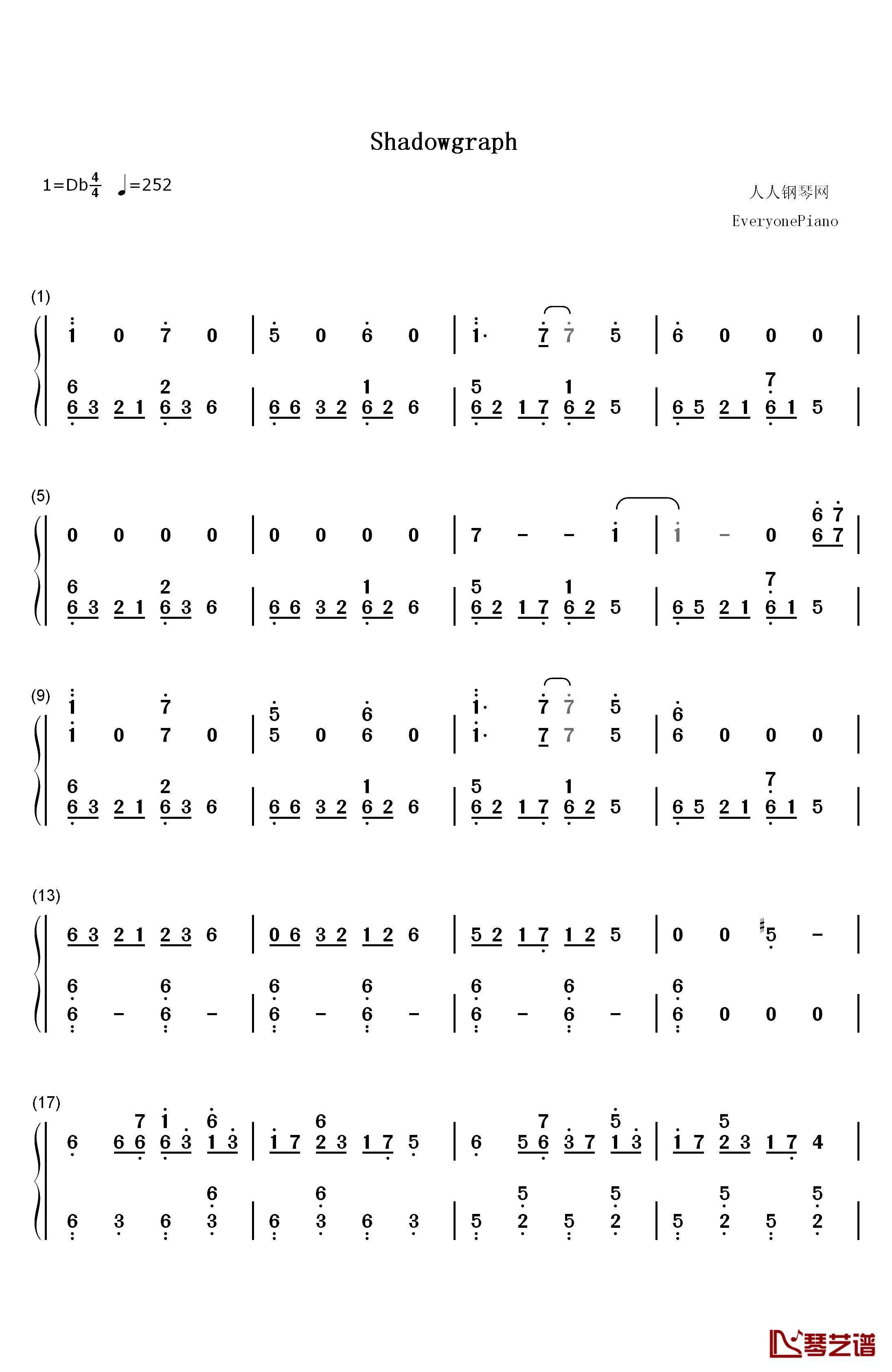 Shadowgraph钢琴简谱-数字双手-Myth/Roid1