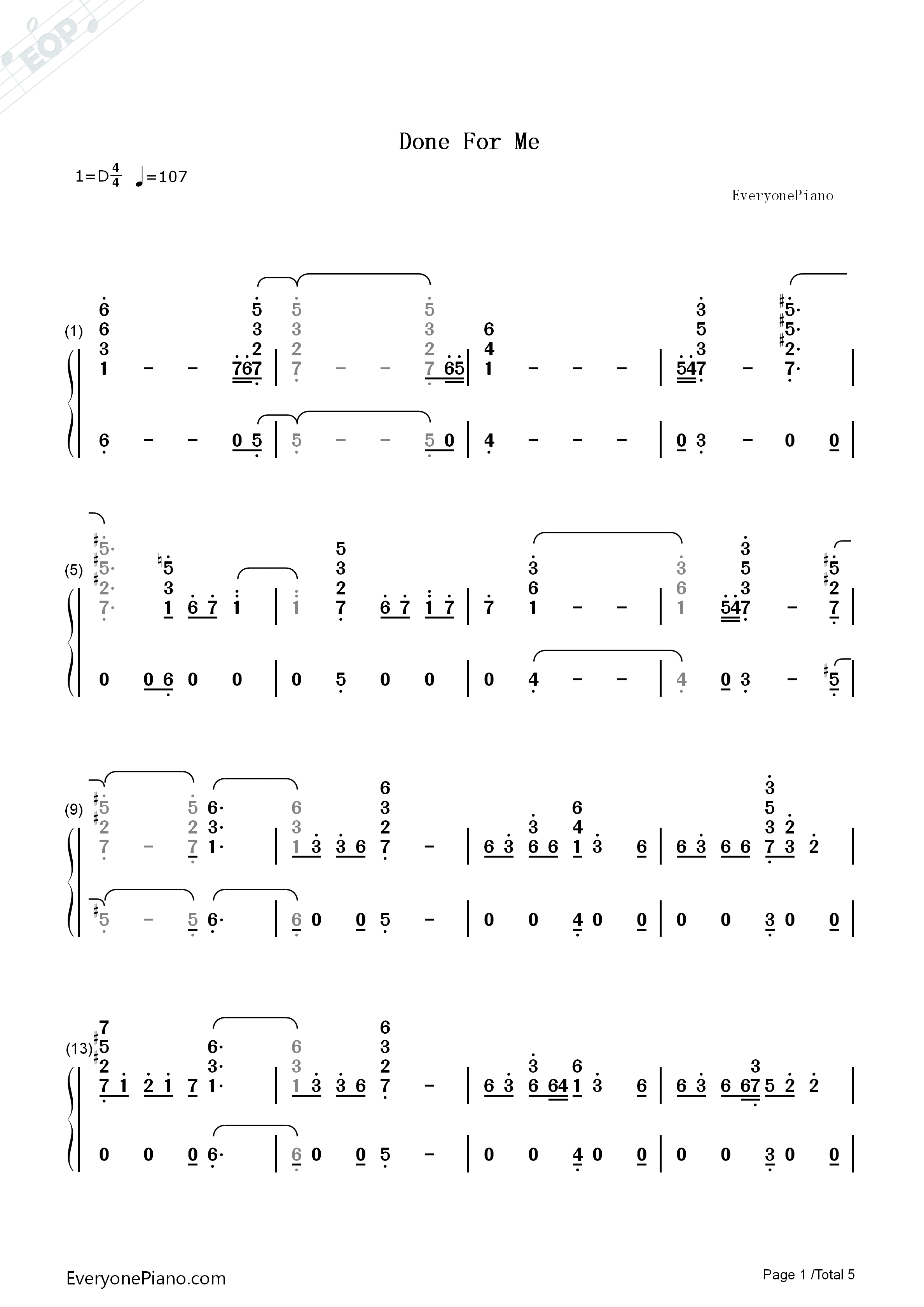 Done For Me钢琴简谱-Charlie Puth Kehlani演唱1