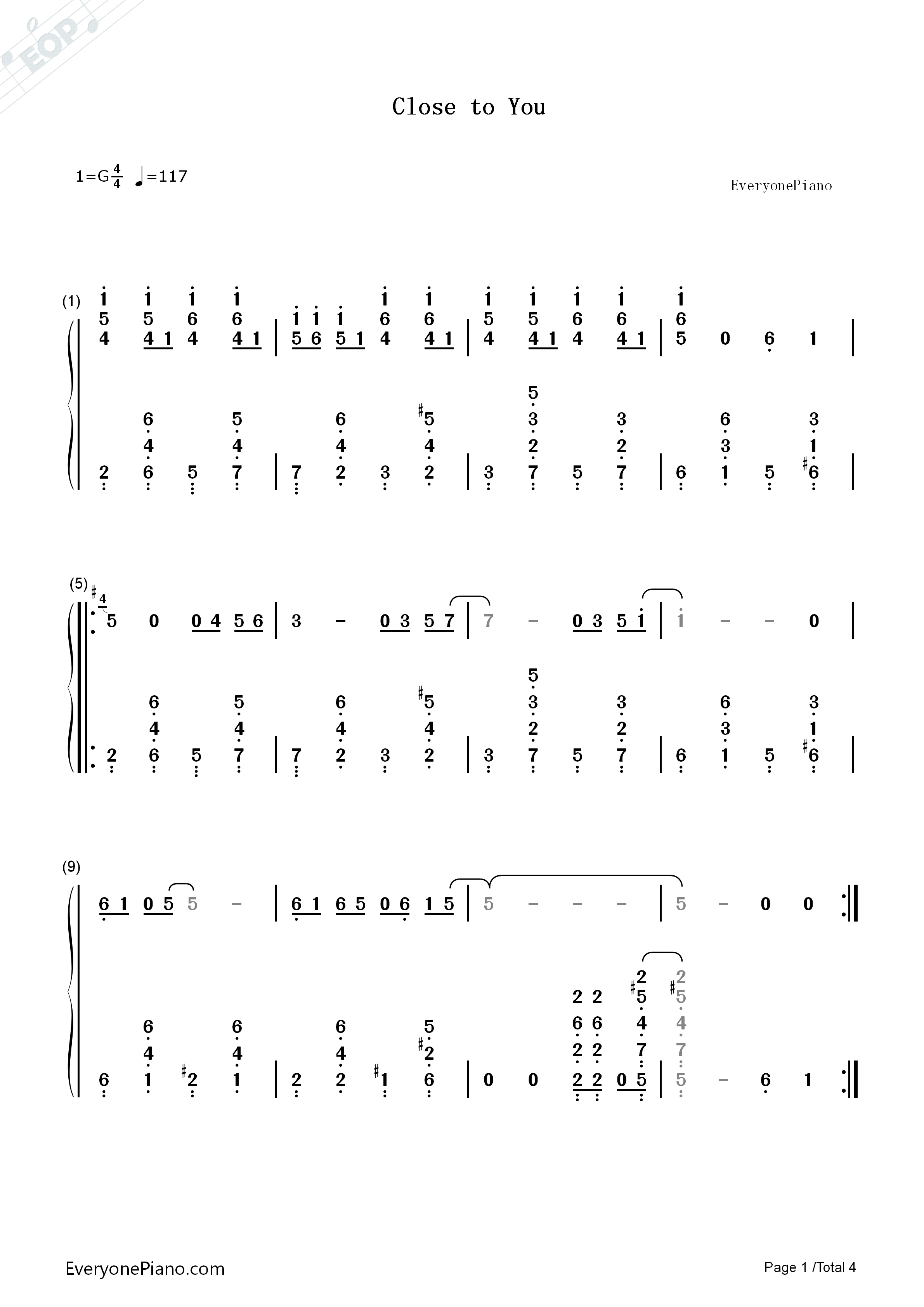 Close To You钢琴简谱-朋特乐队  The Carpenters演唱1