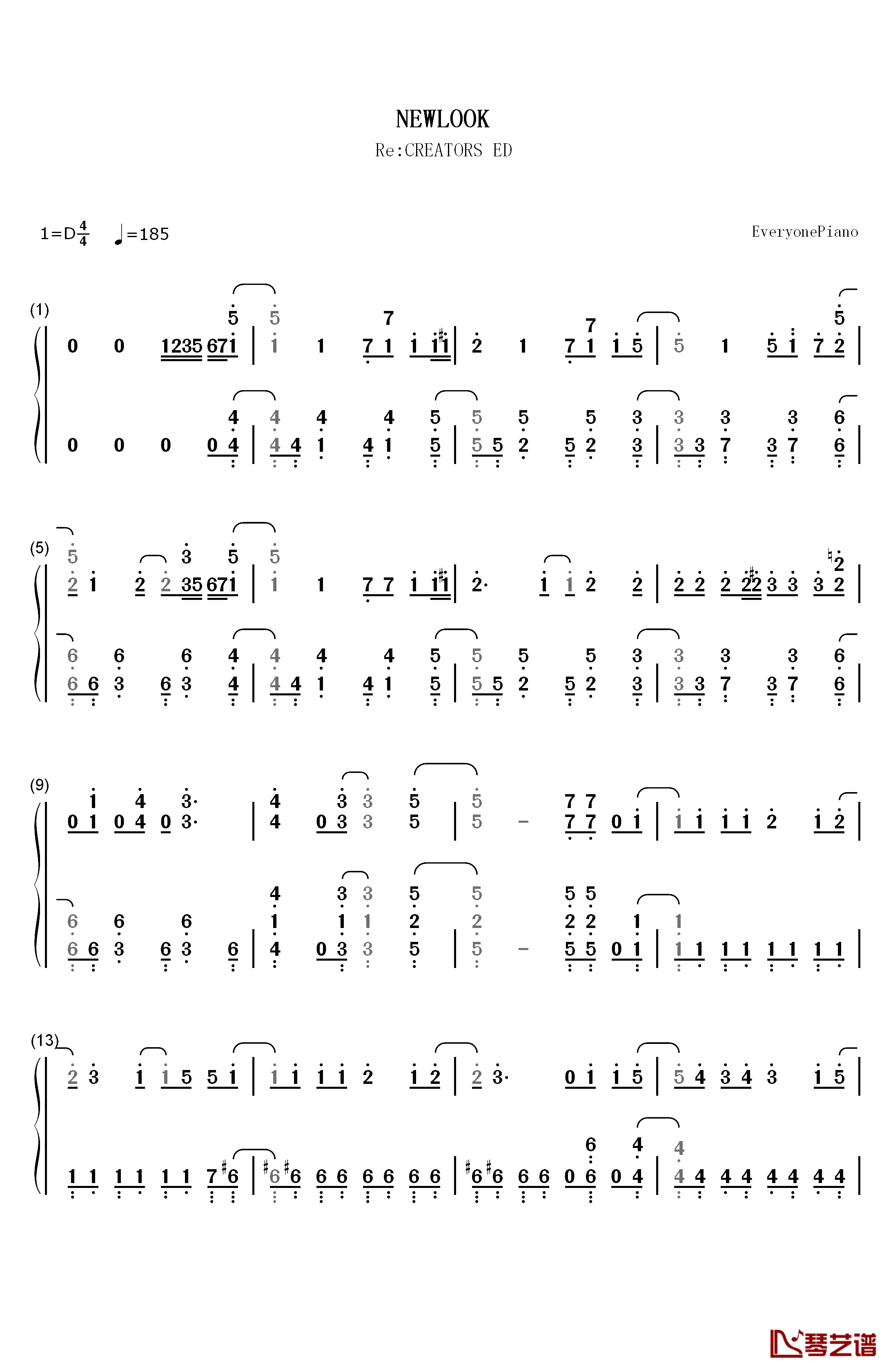 NEWLOOK钢琴简谱-数字双手-绫野真白1