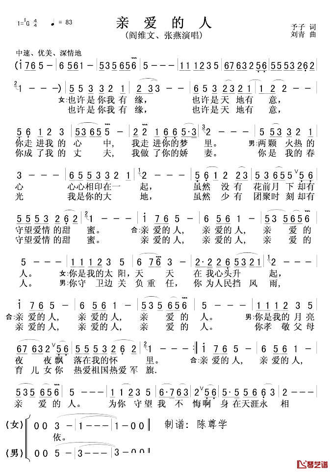 亲爱的人简谱-阎维文/张燕演唱1