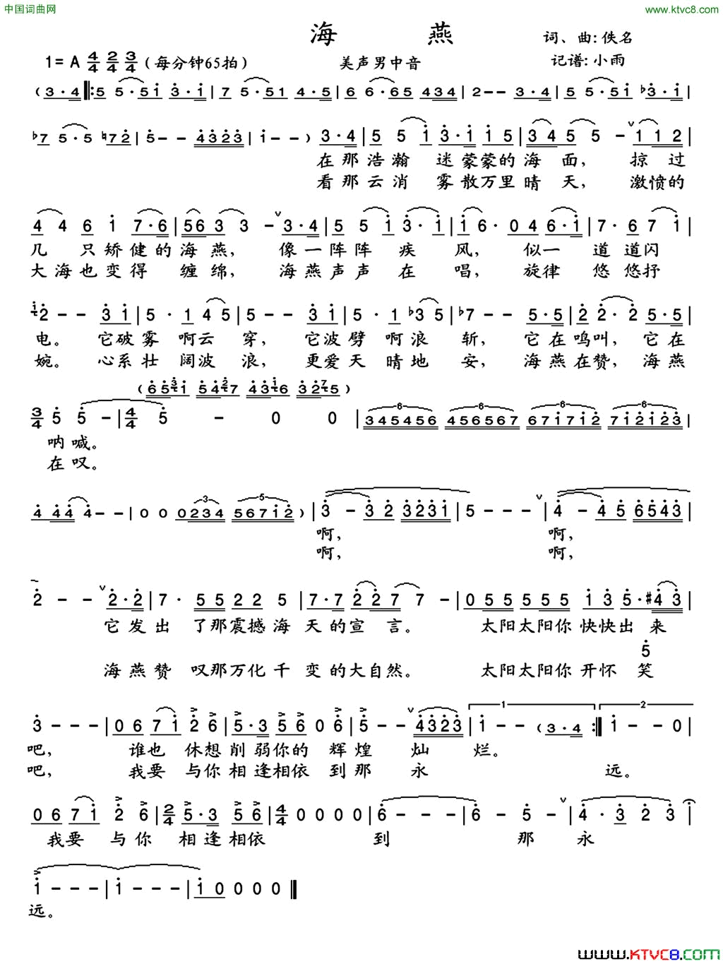 海燕简谱1