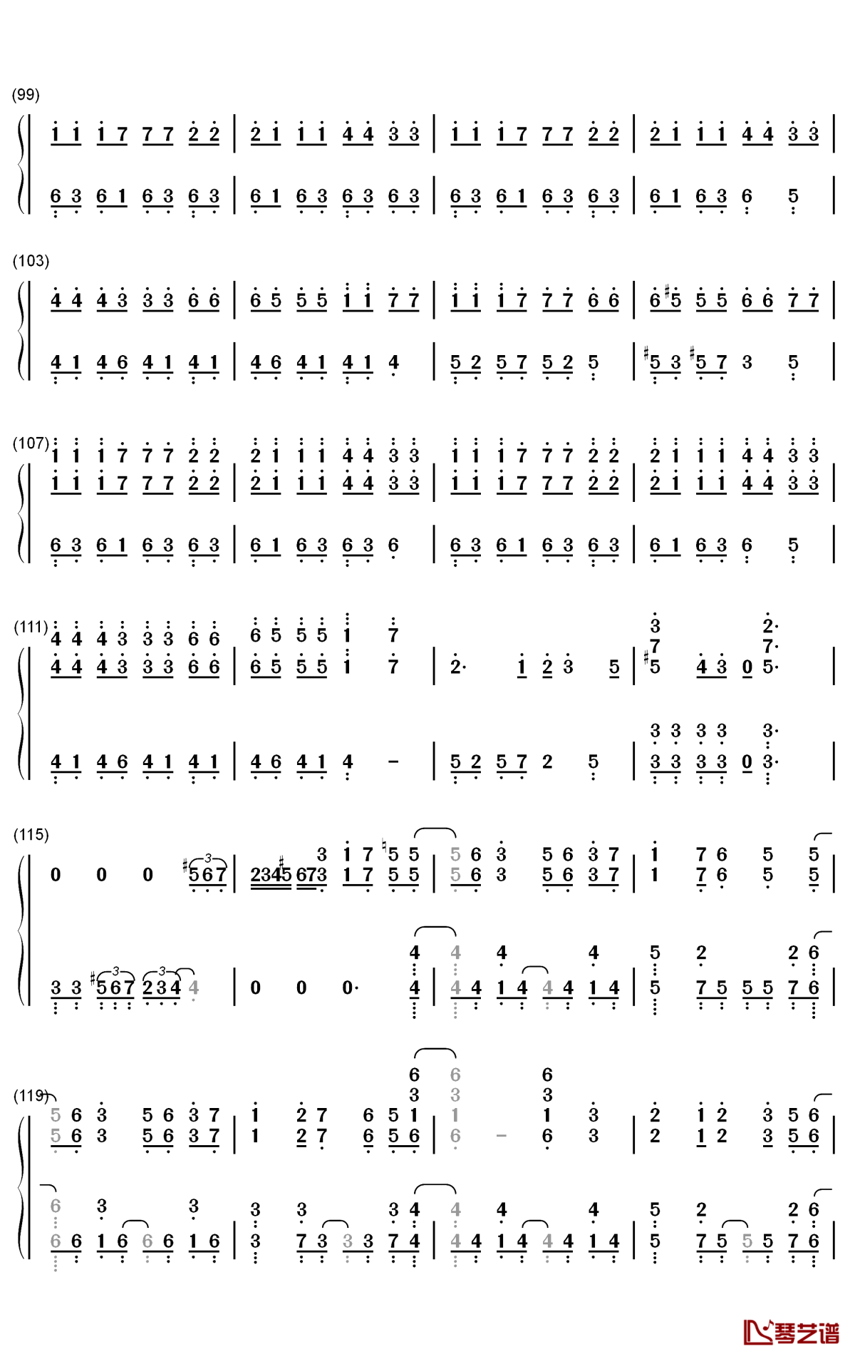 No.7钢琴简谱-数字双手-地缚少年乐队6