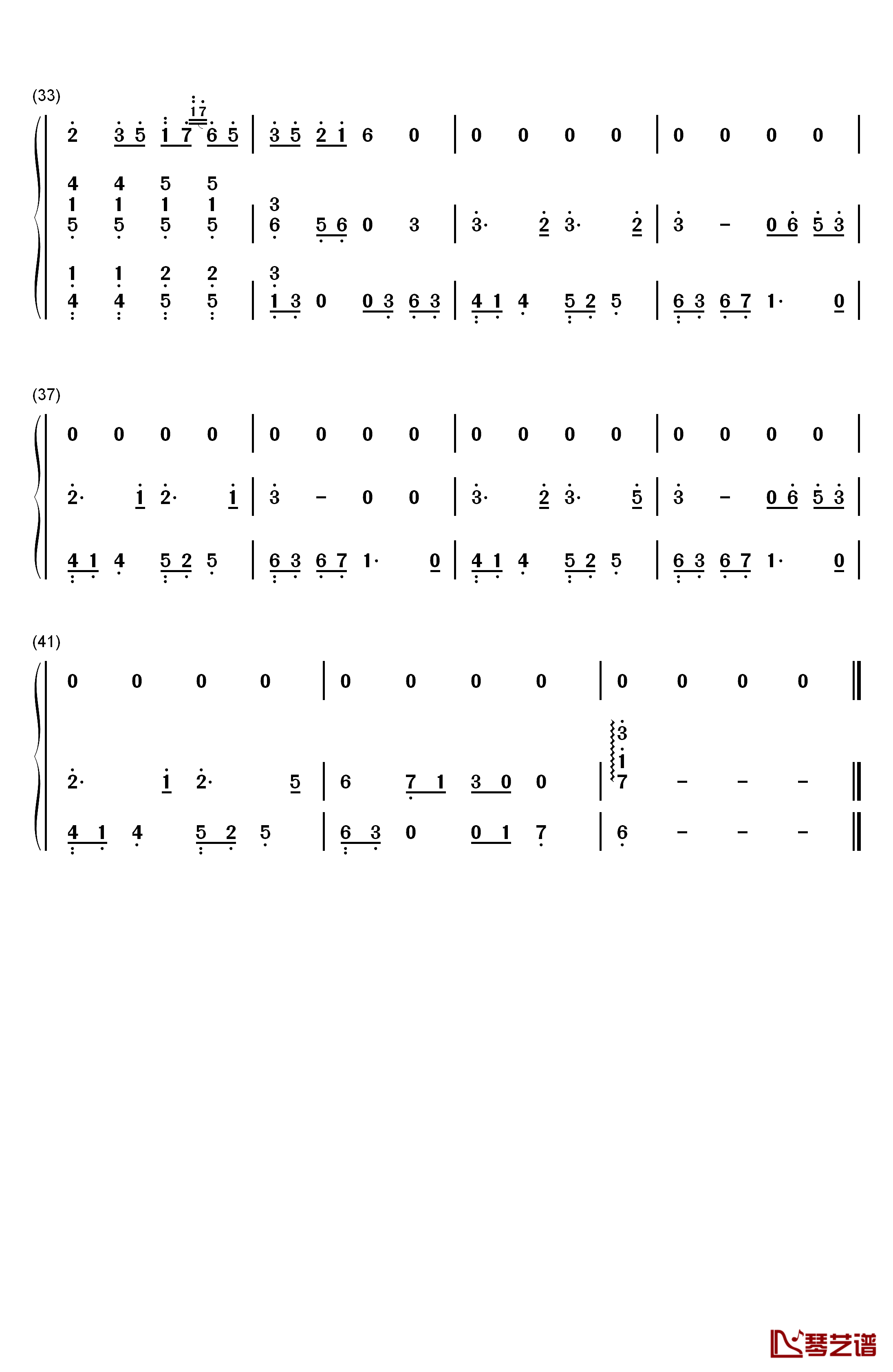 采薇钢琴简谱-数字双手-HITA3