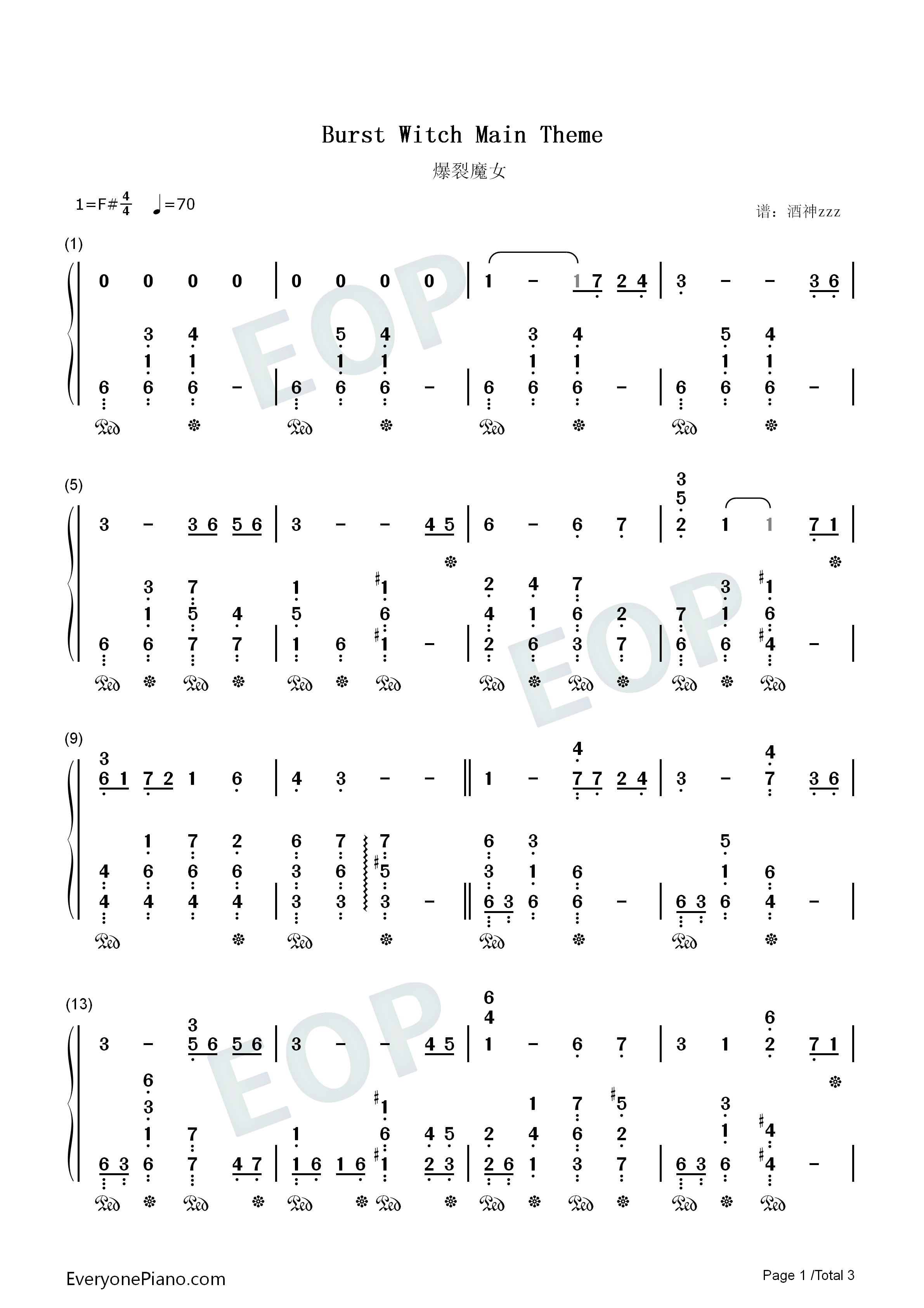 Burst Witch Main Theme钢琴简谱-Zoey演唱1