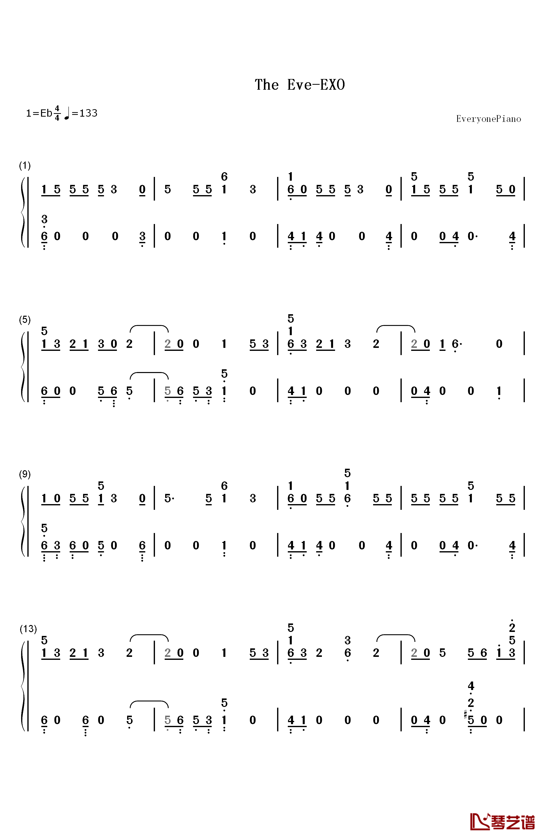 The Eve钢琴简谱-数字双手-EXO1