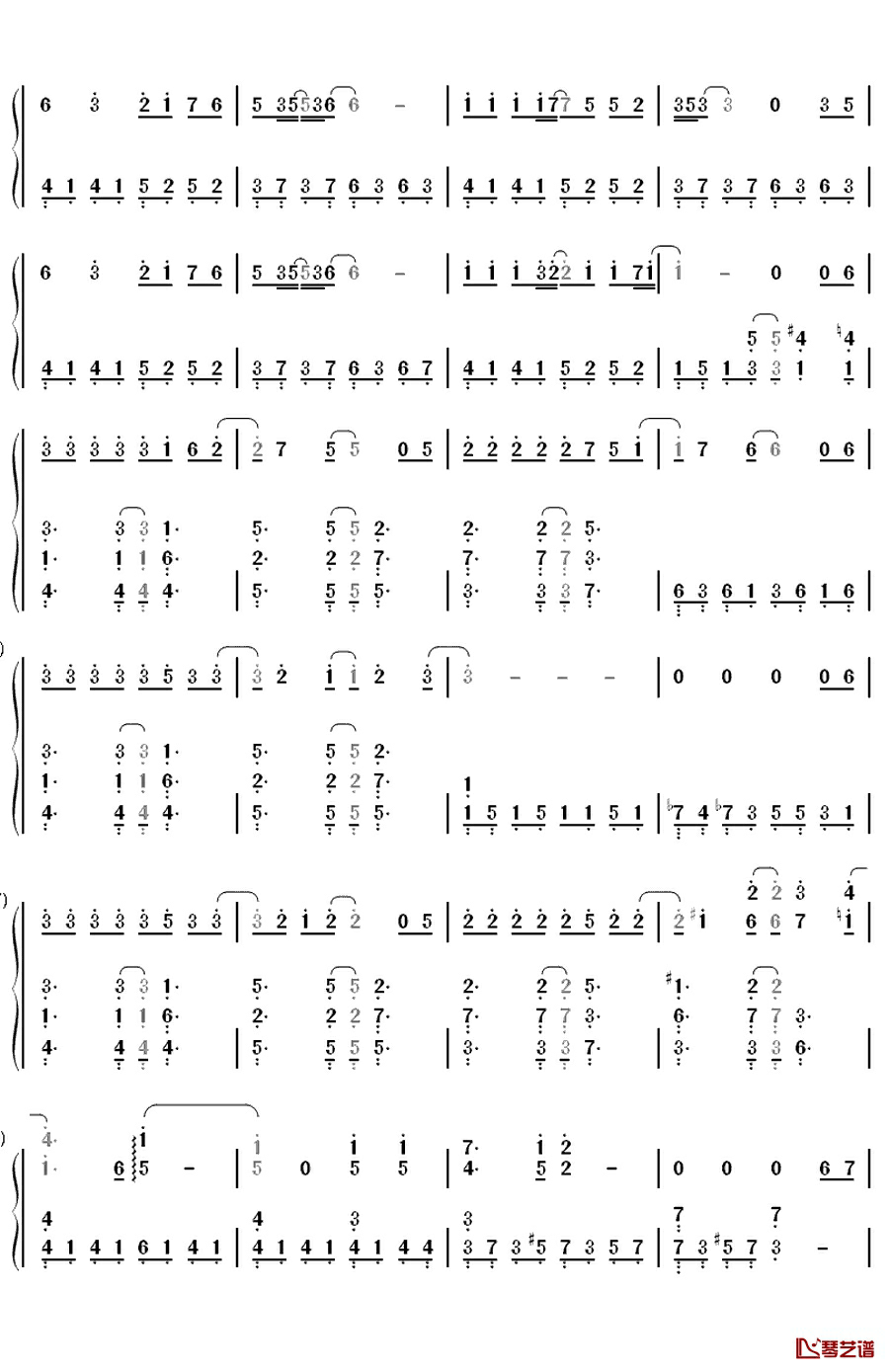 ハルウタ钢琴简谱-数字双手-生物股长2