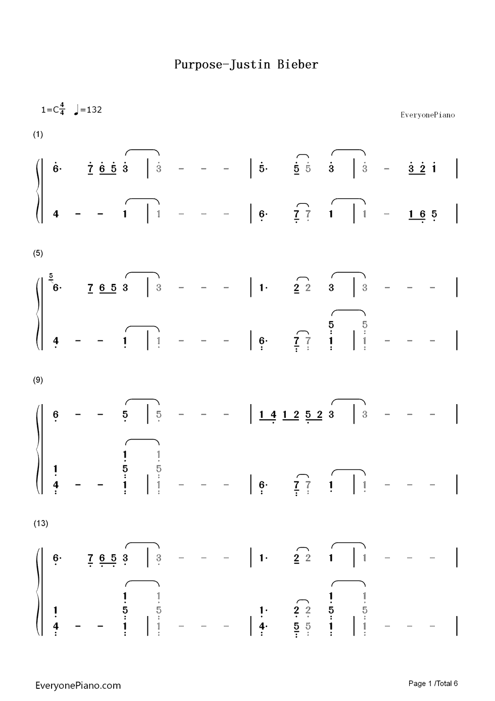 Purpose钢琴简谱-数字双手-Justin Bieber1