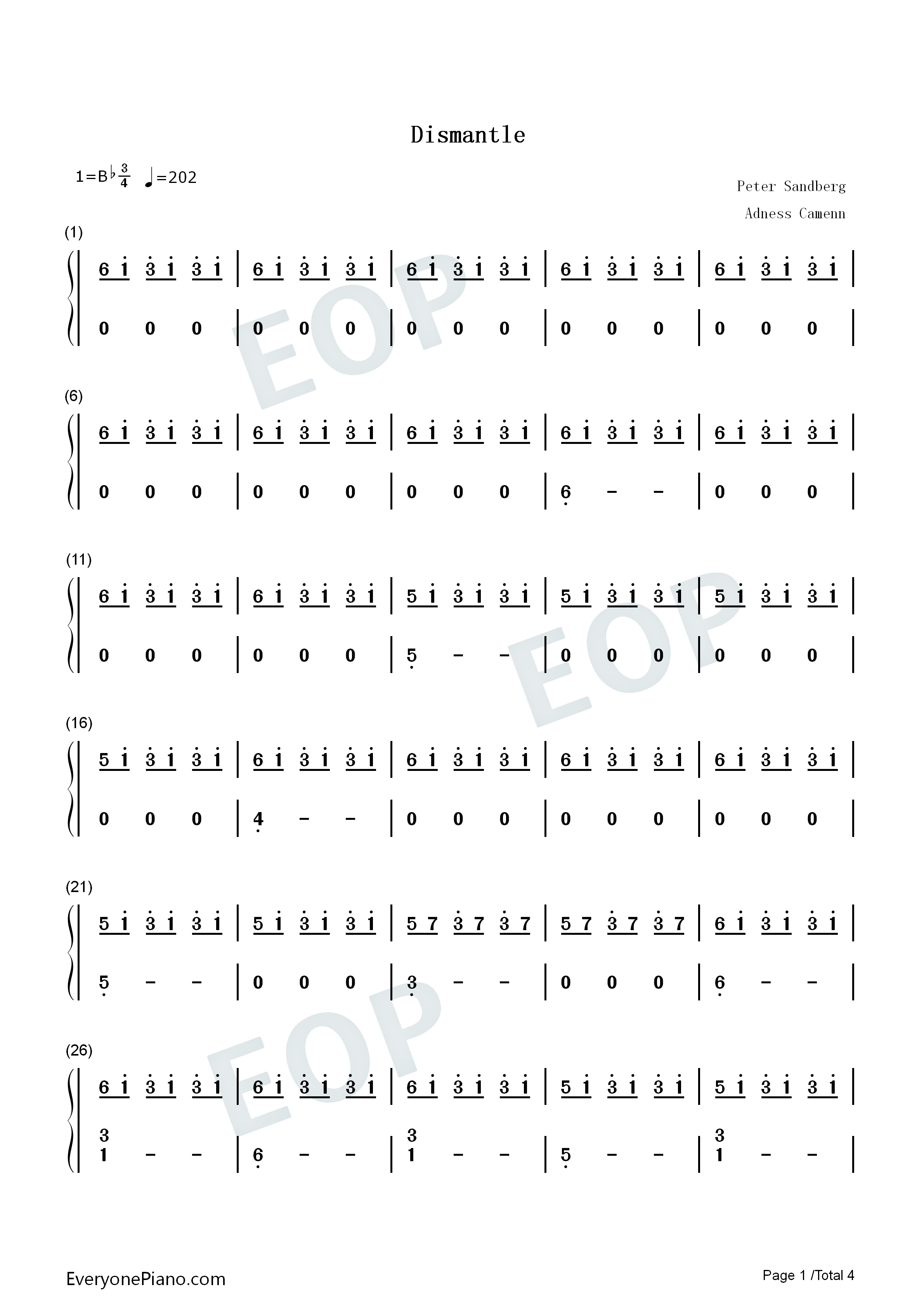 Dismantle-Peter Sandberg双手简谱预览1