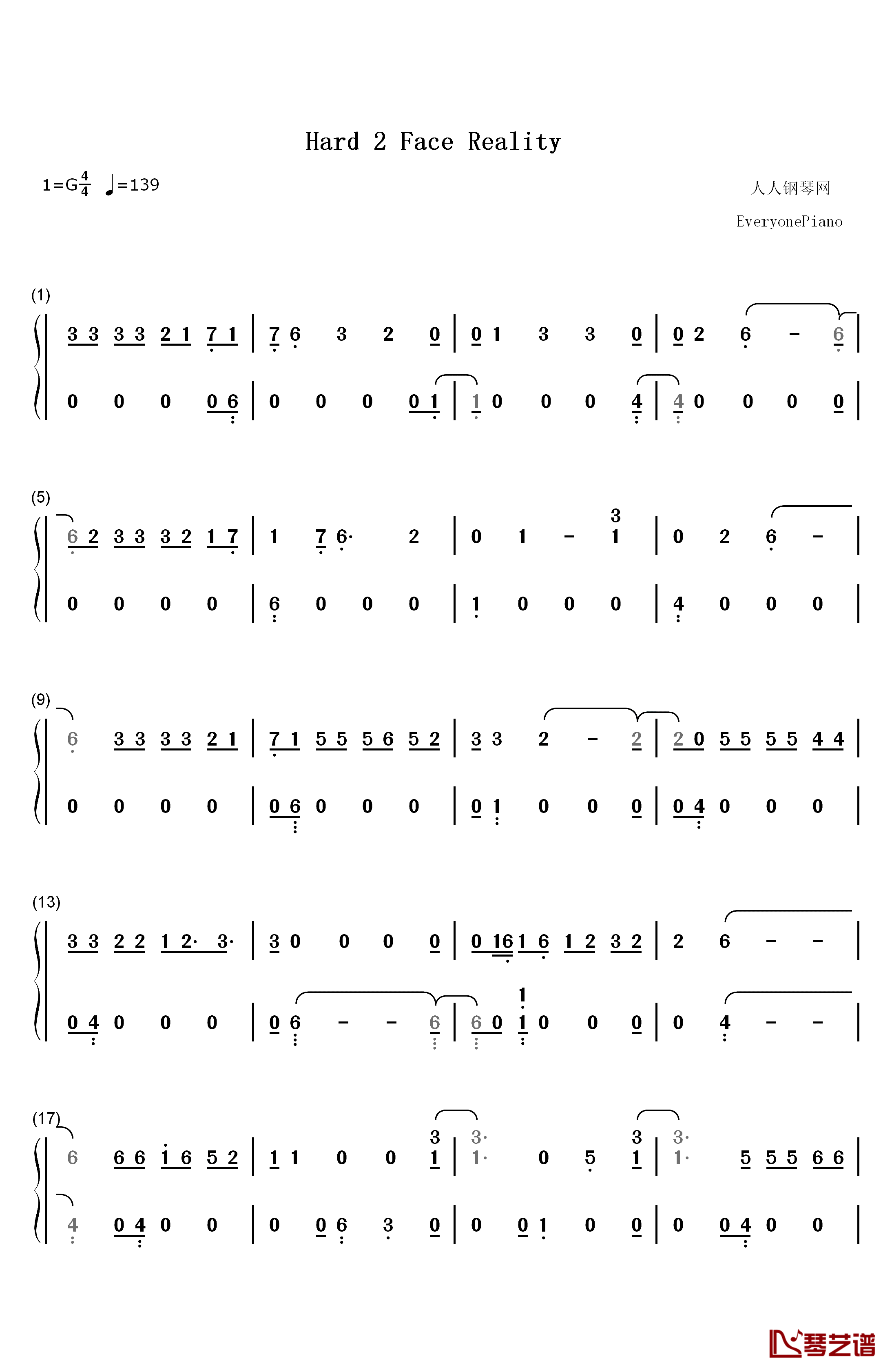 Hard 2 Face Reality钢琴简谱-数字双手-Poo Bear Justin Bieber Jay Electronica1