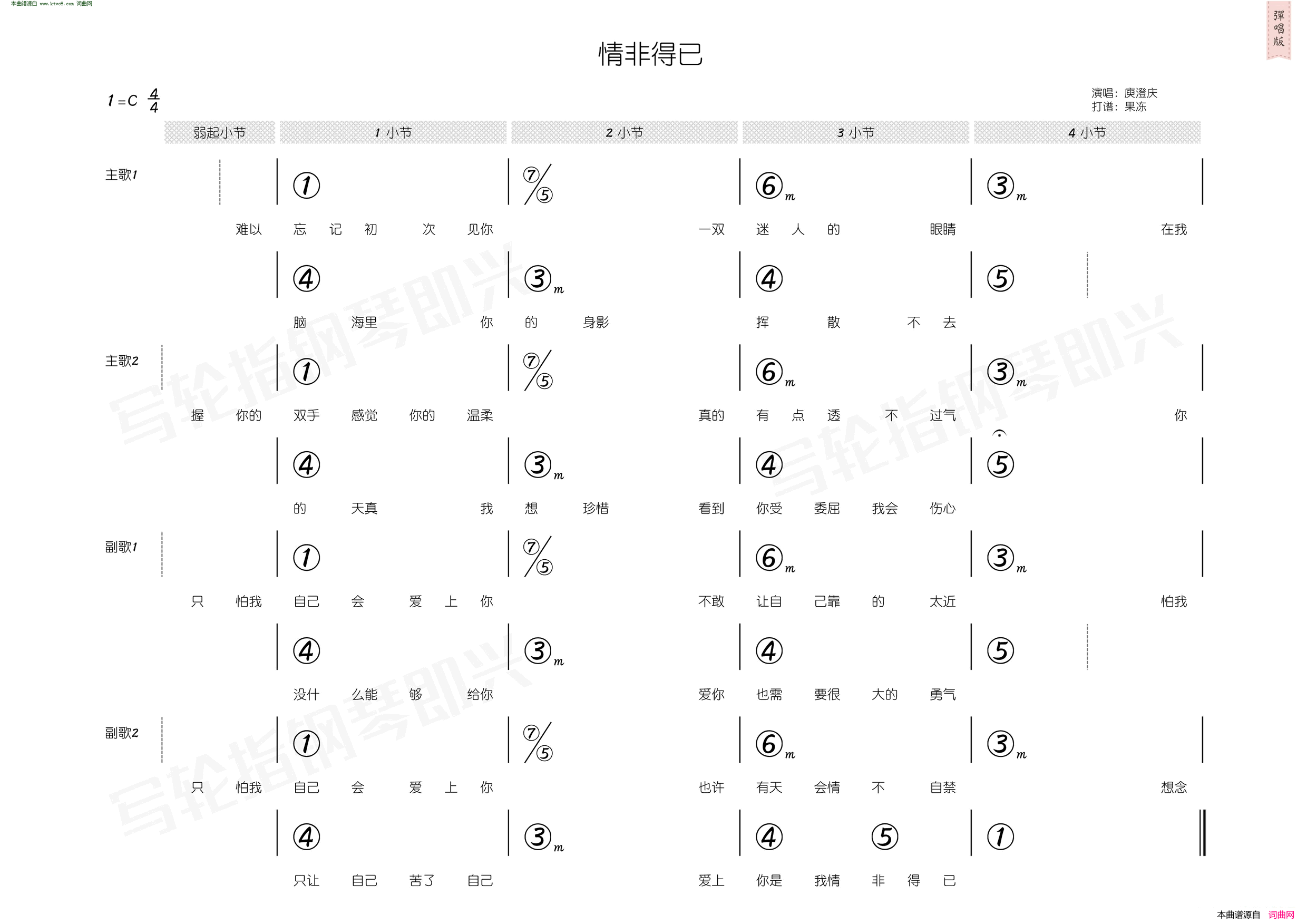 情非得已 简和谱简谱-庾澄庆演唱-张国祥/汤小康词曲1