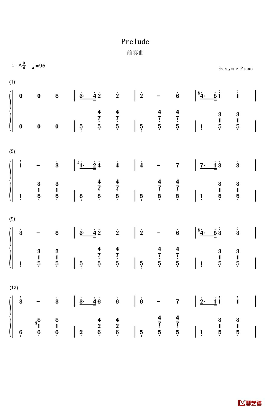 前奏曲钢琴简谱-数字双手-肖邦1