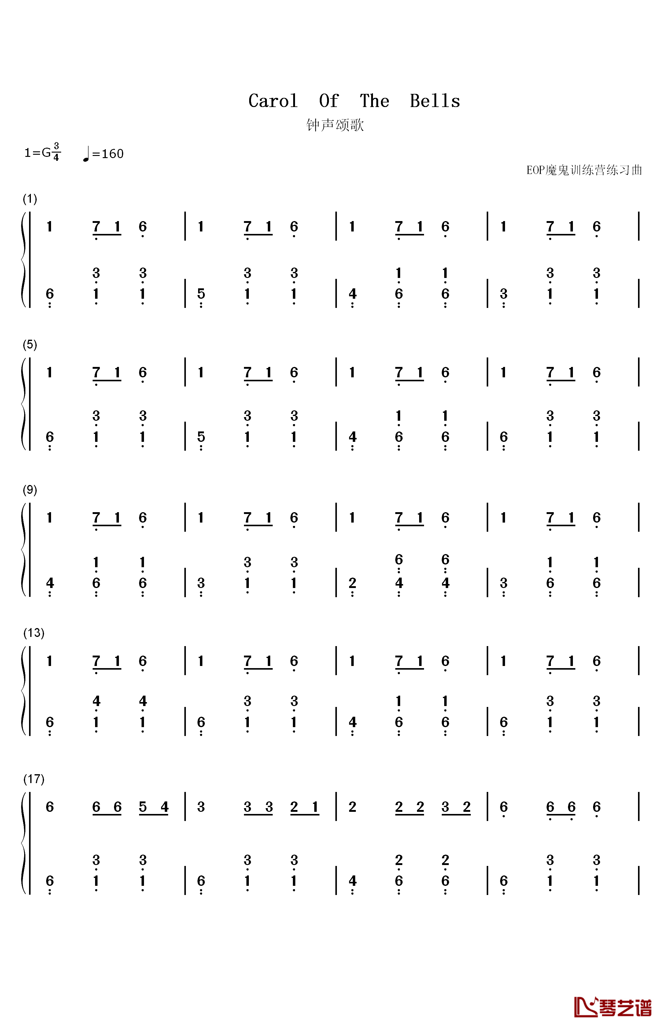 Carol of The Bells钢琴简谱-数字双手-Mykola Dmytrovych Leontovych1