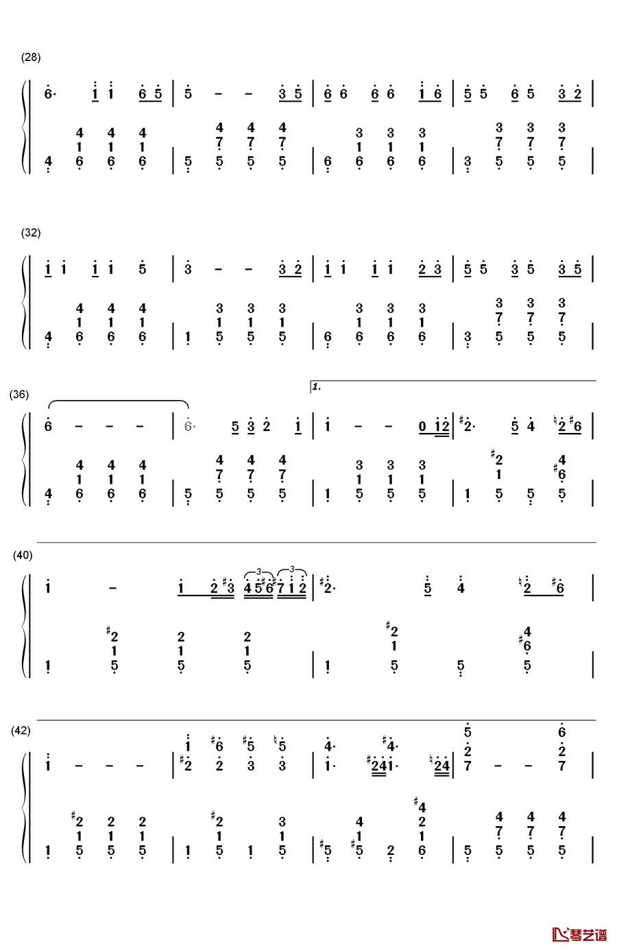 大海钢琴简谱-数字双手-张雨生3