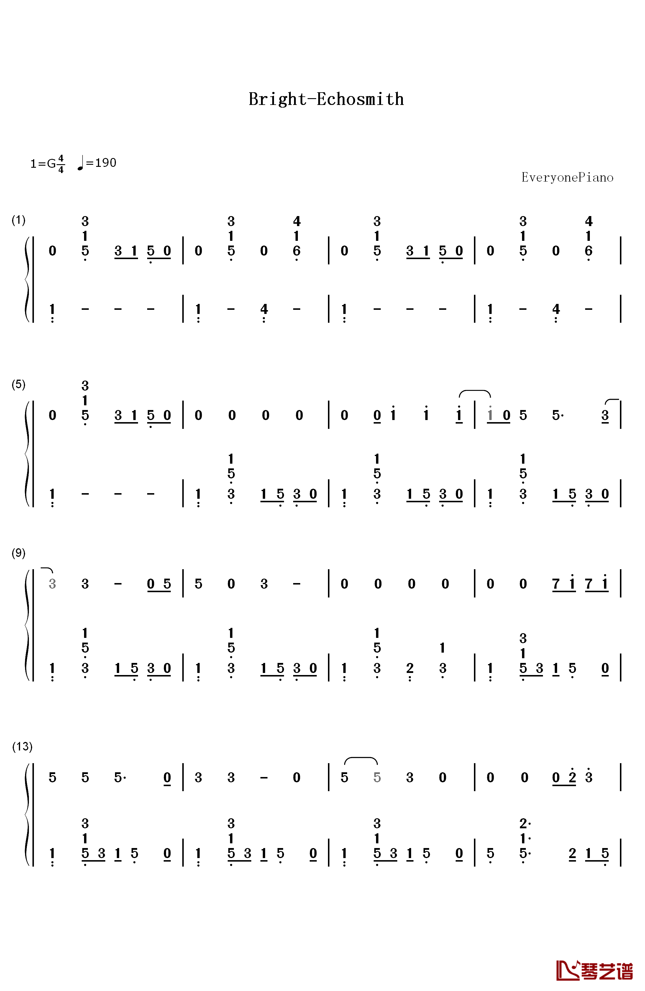 Bright钢琴简谱-数字双手-Echosmith1
