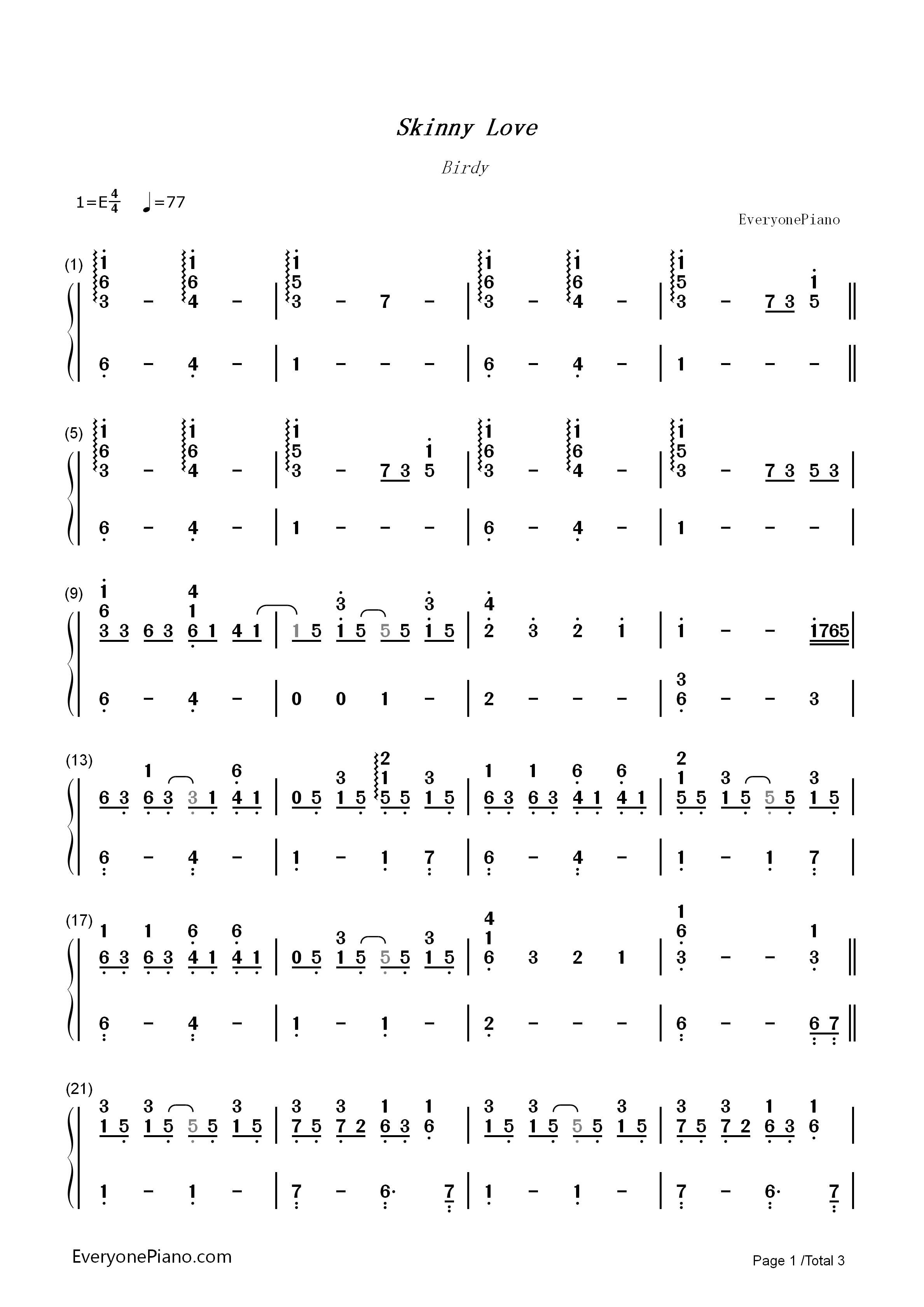 Skinny Love钢琴简谱-Birdy演唱1