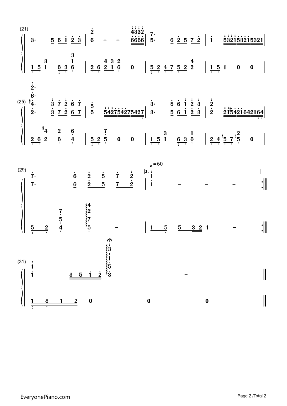 一帘幽梦钢琴简谱-数字双手-邓丽君2