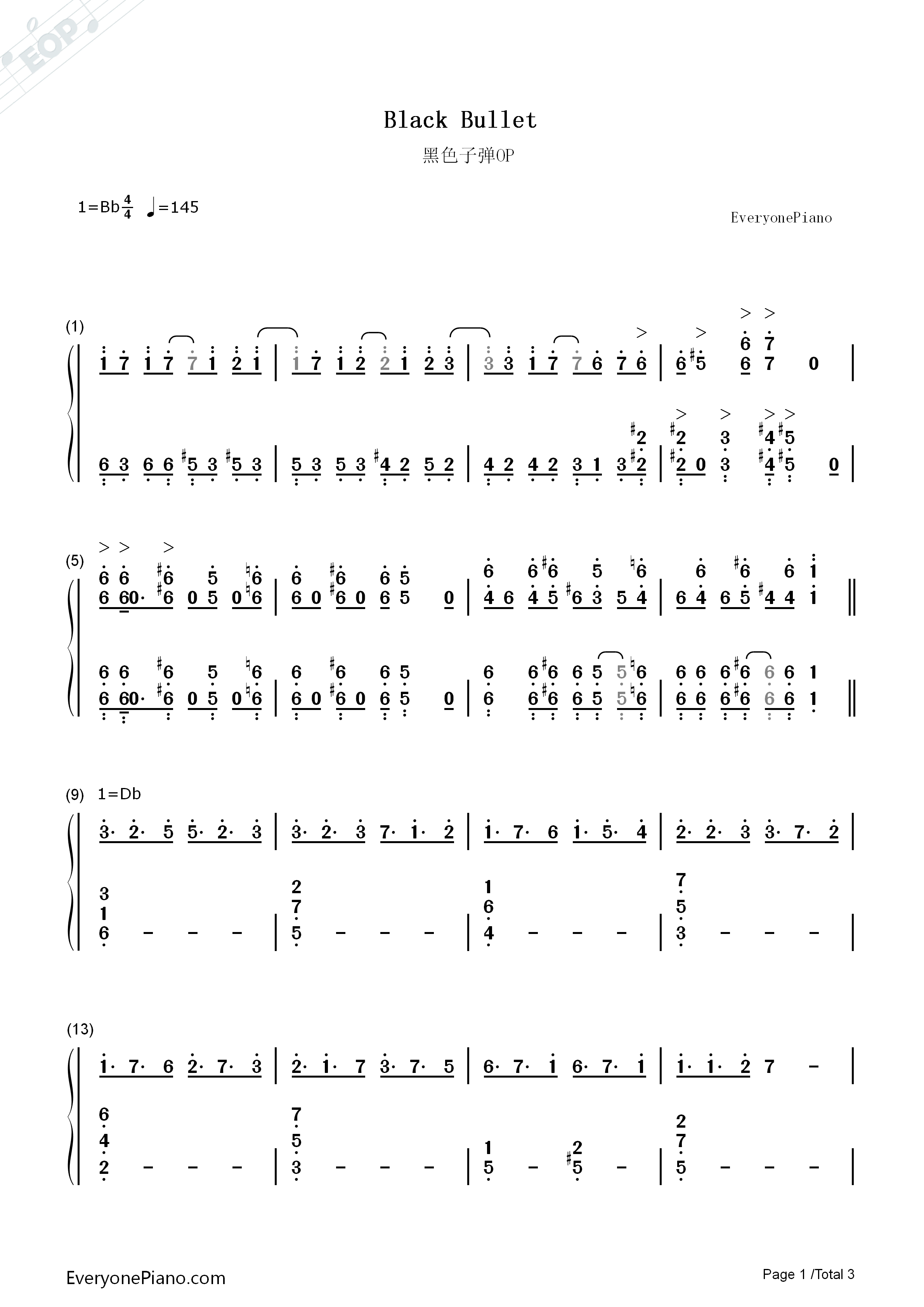 Black Bullet钢琴简谱-FripSide演唱1