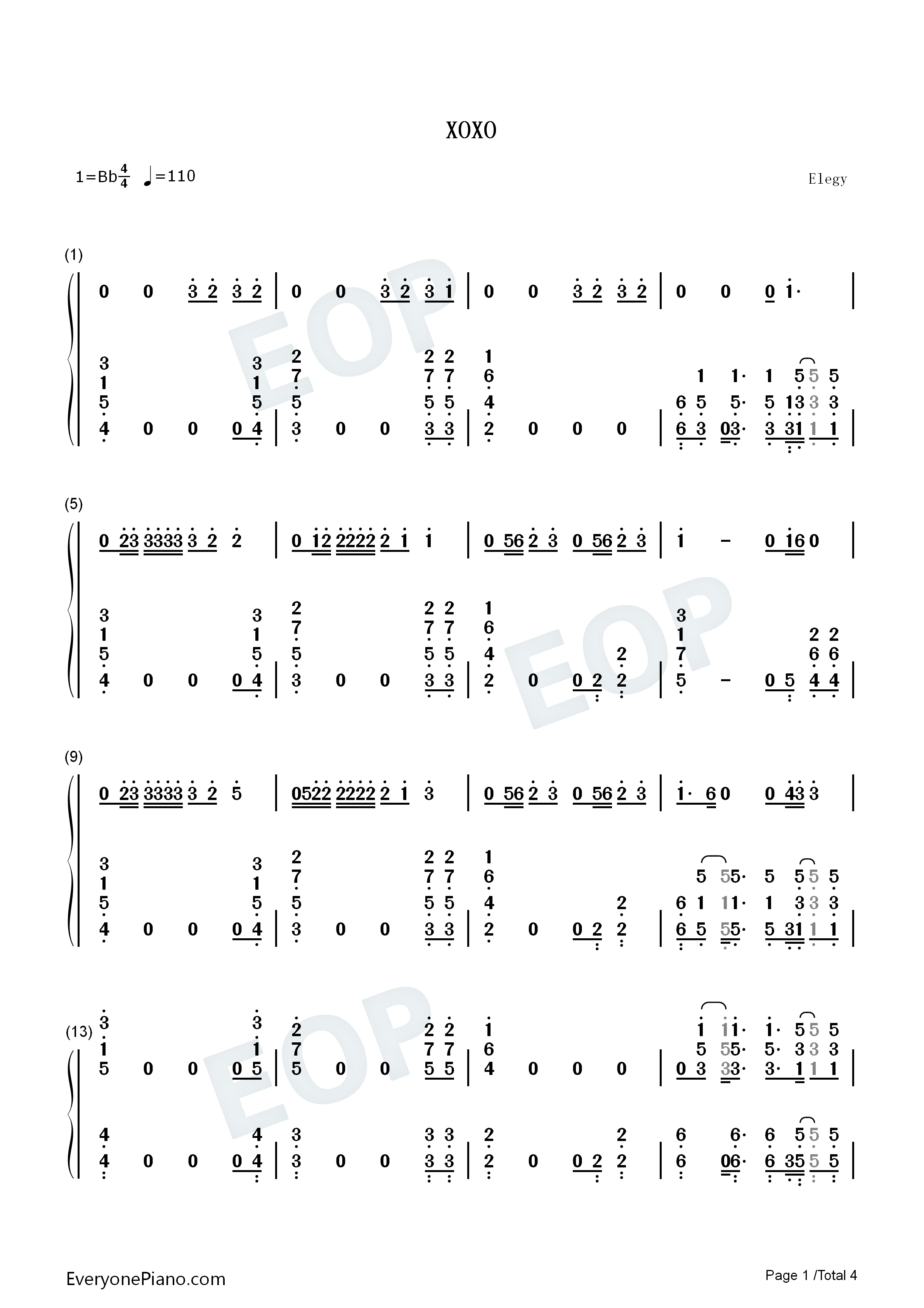 XOXO钢琴简谱-EXO演唱1