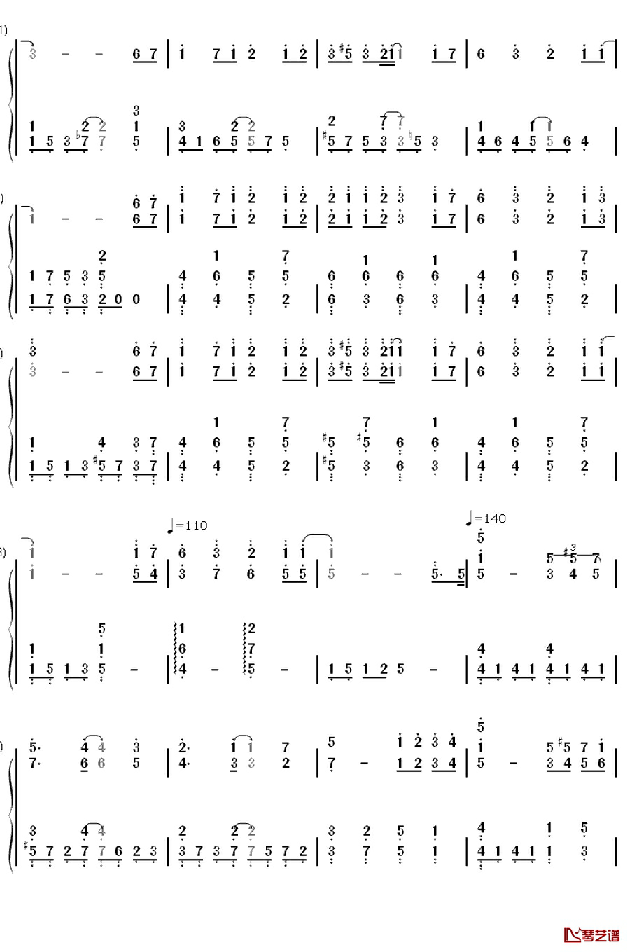 ハルウタ钢琴简谱-数字双手-生物股长7