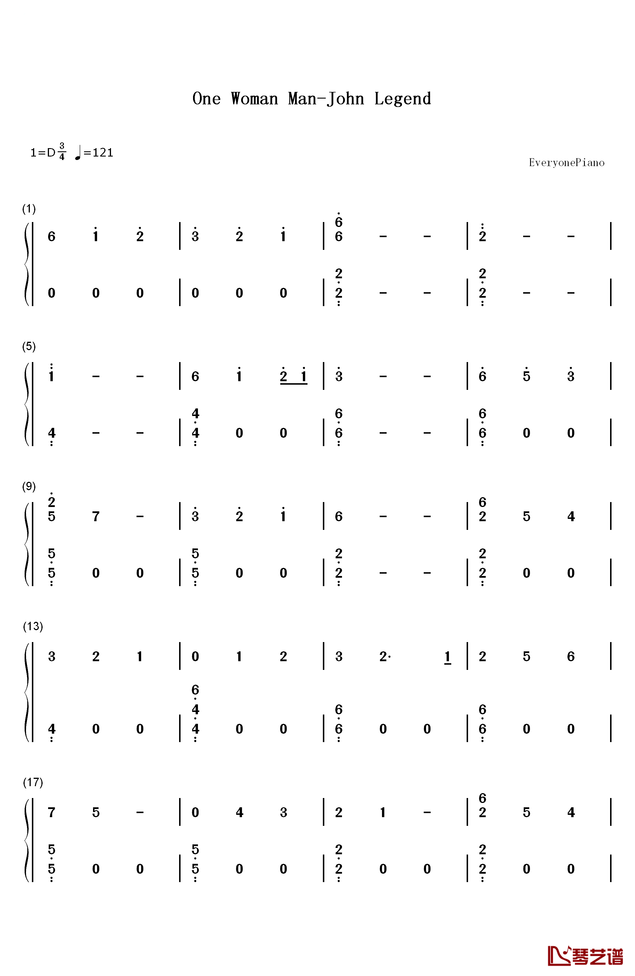 One Woman Man钢琴简谱-数字双手-John Legend1