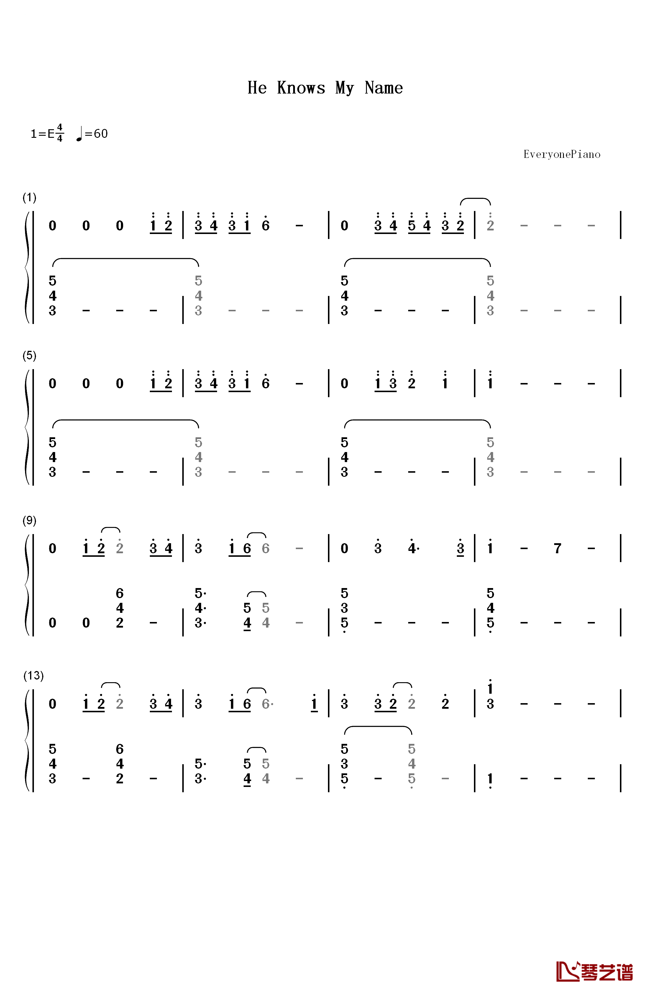 He Knows My Name钢琴简谱-数字双手-Yiruma1