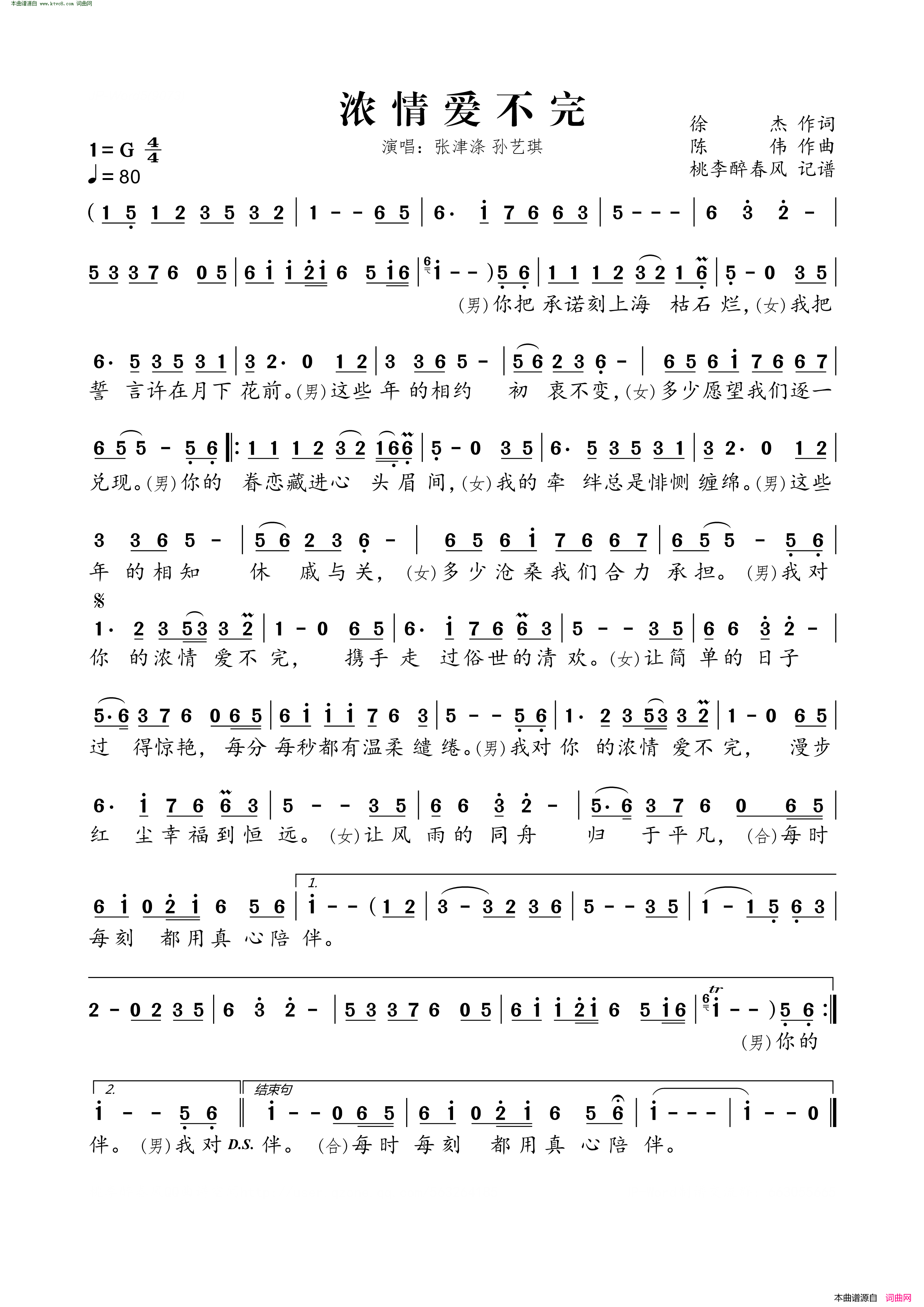 浓情爱不完简谱-张津涤演唱-徐杰/陈伟词曲1
